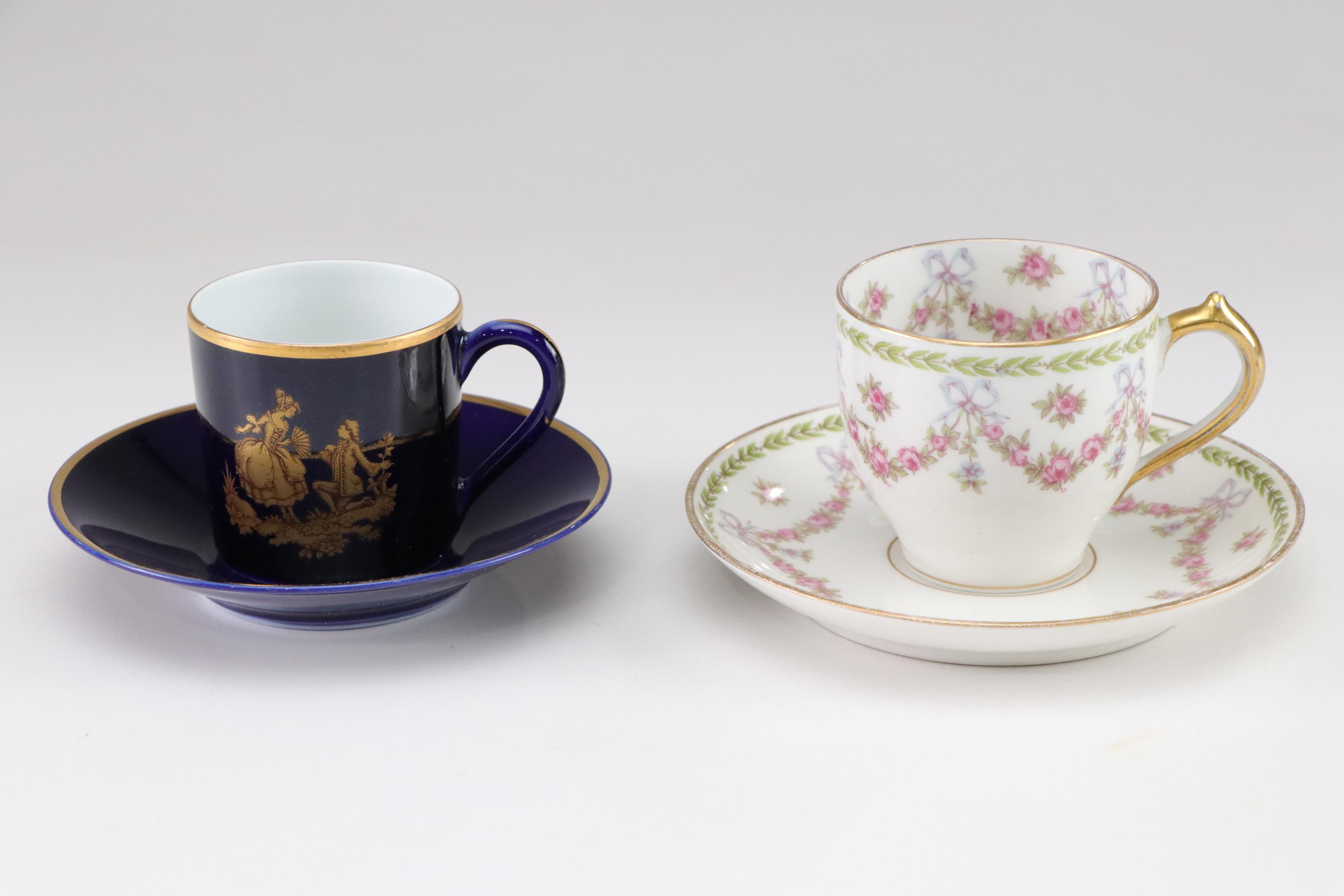 Assorted Porcelain Cups and Saucers with George III's Mug