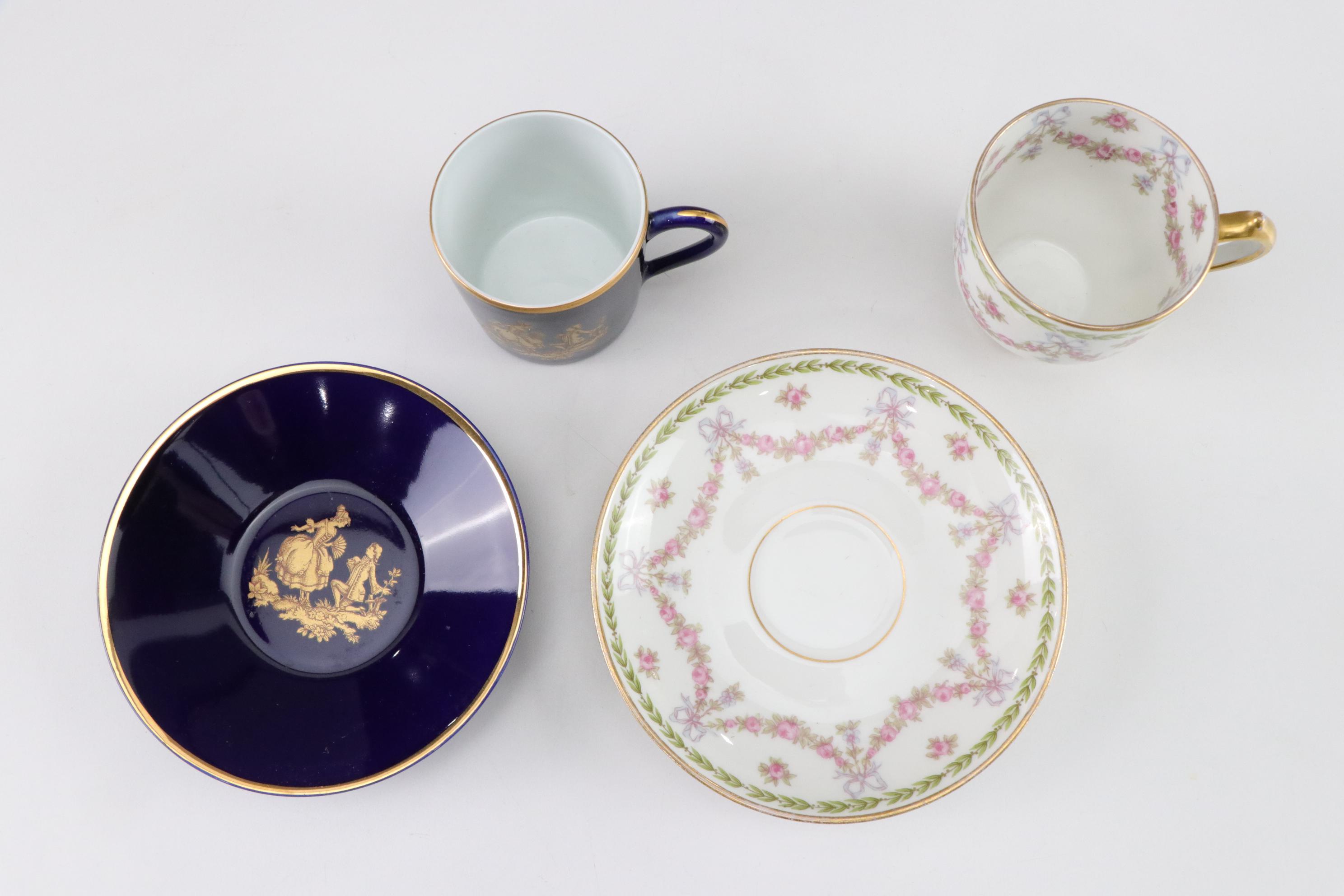Assorted Porcelain Cups and Saucers with George III's Mug