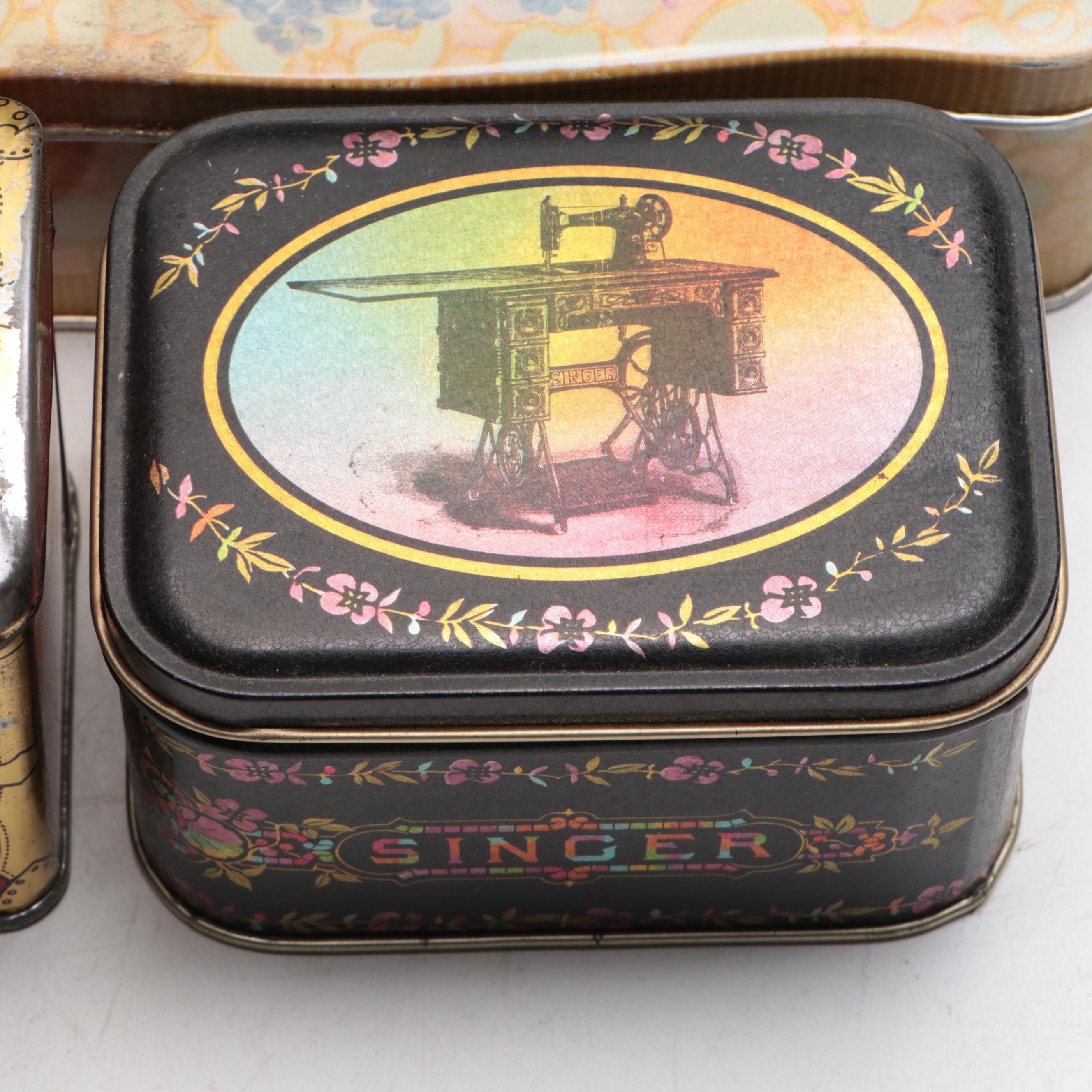 Huntley & Palmer Biscuit Tin with Singer Sewing Tin and More Vintage Tins