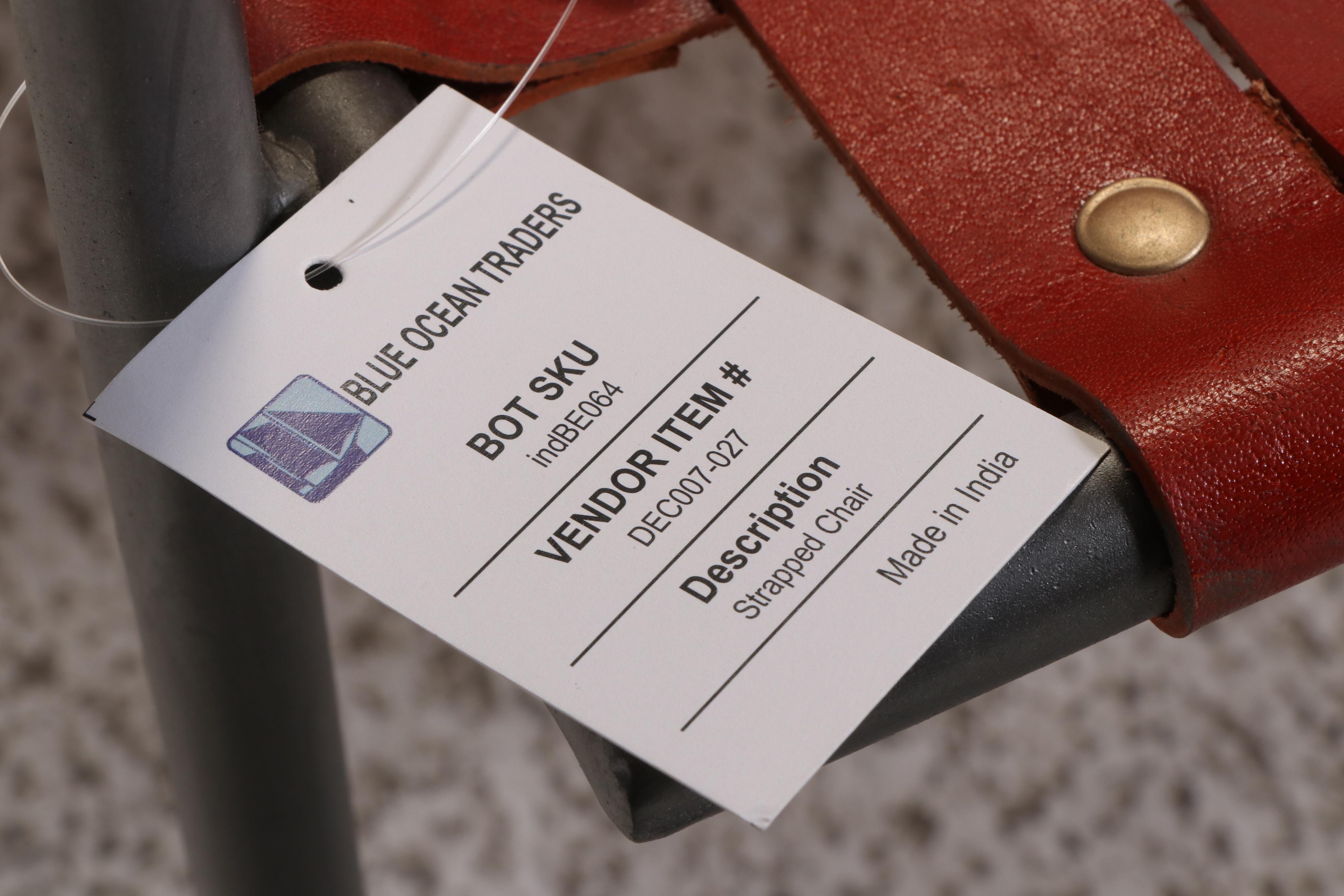 Pair of Modernist Style Powder-Coated Metal & Strap-Woven Leather Lounge Chair