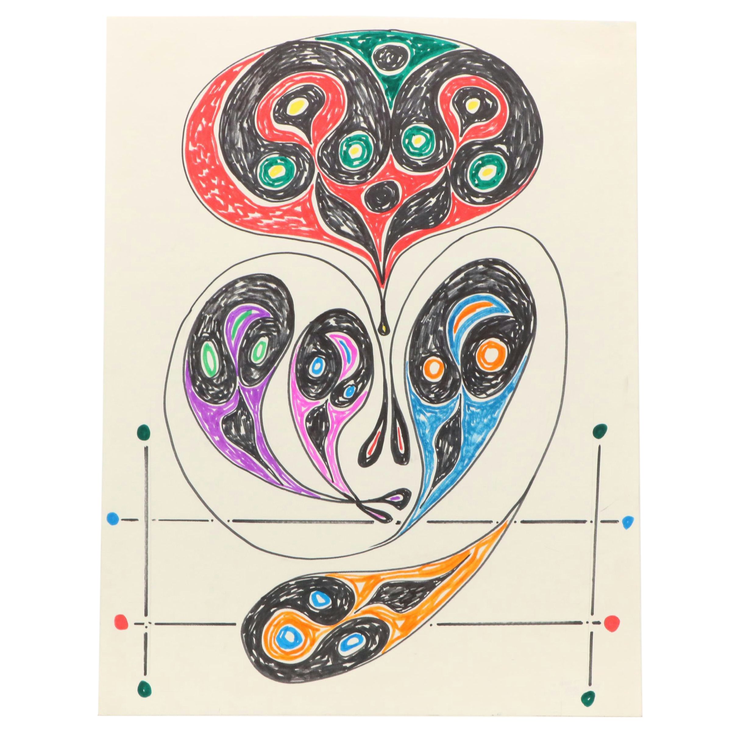 Achi Sullo Stylized Abstract Colored Ink Drawing