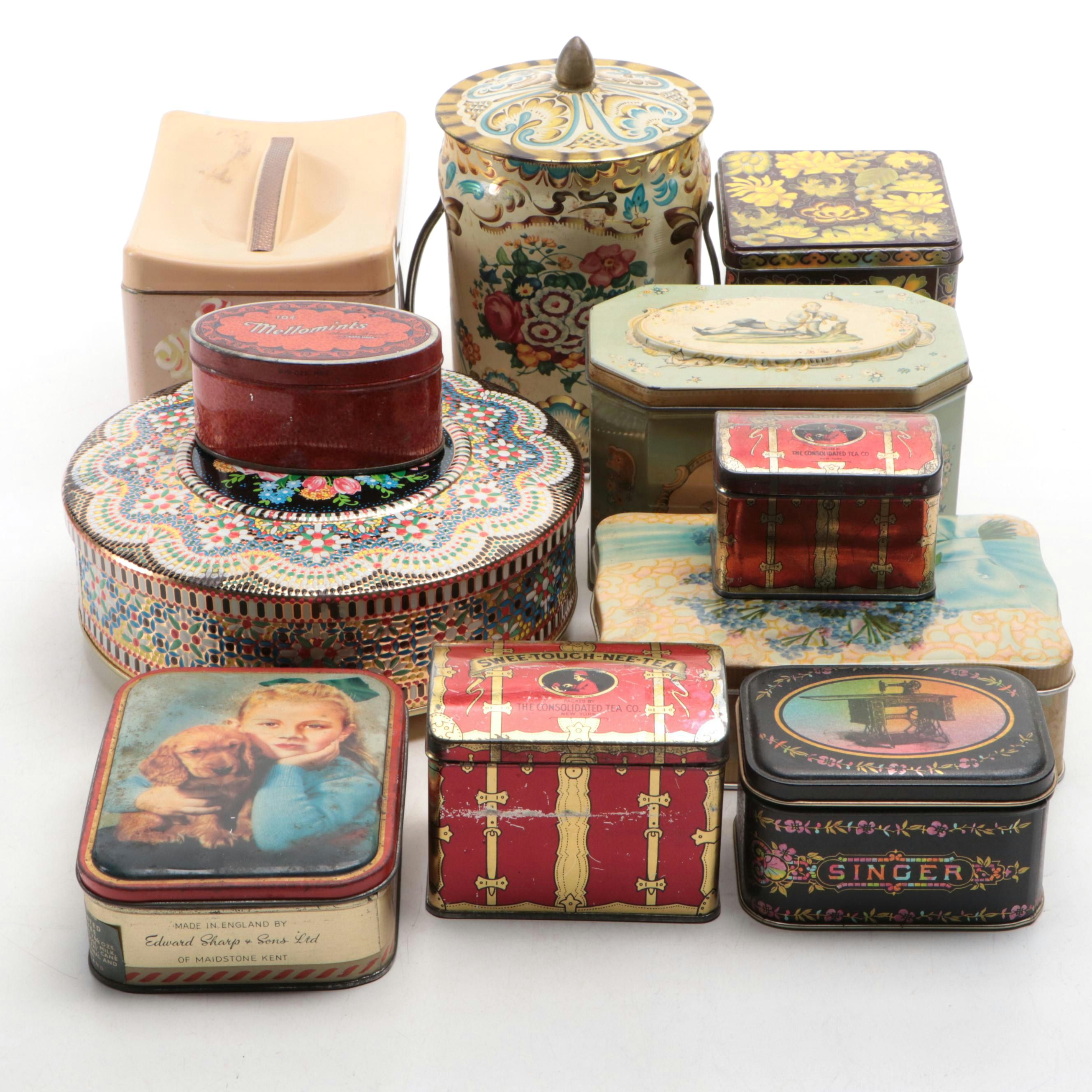 Huntley & Palmer Biscuit Tin with Singer Sewing Tin and More Vintage Tins