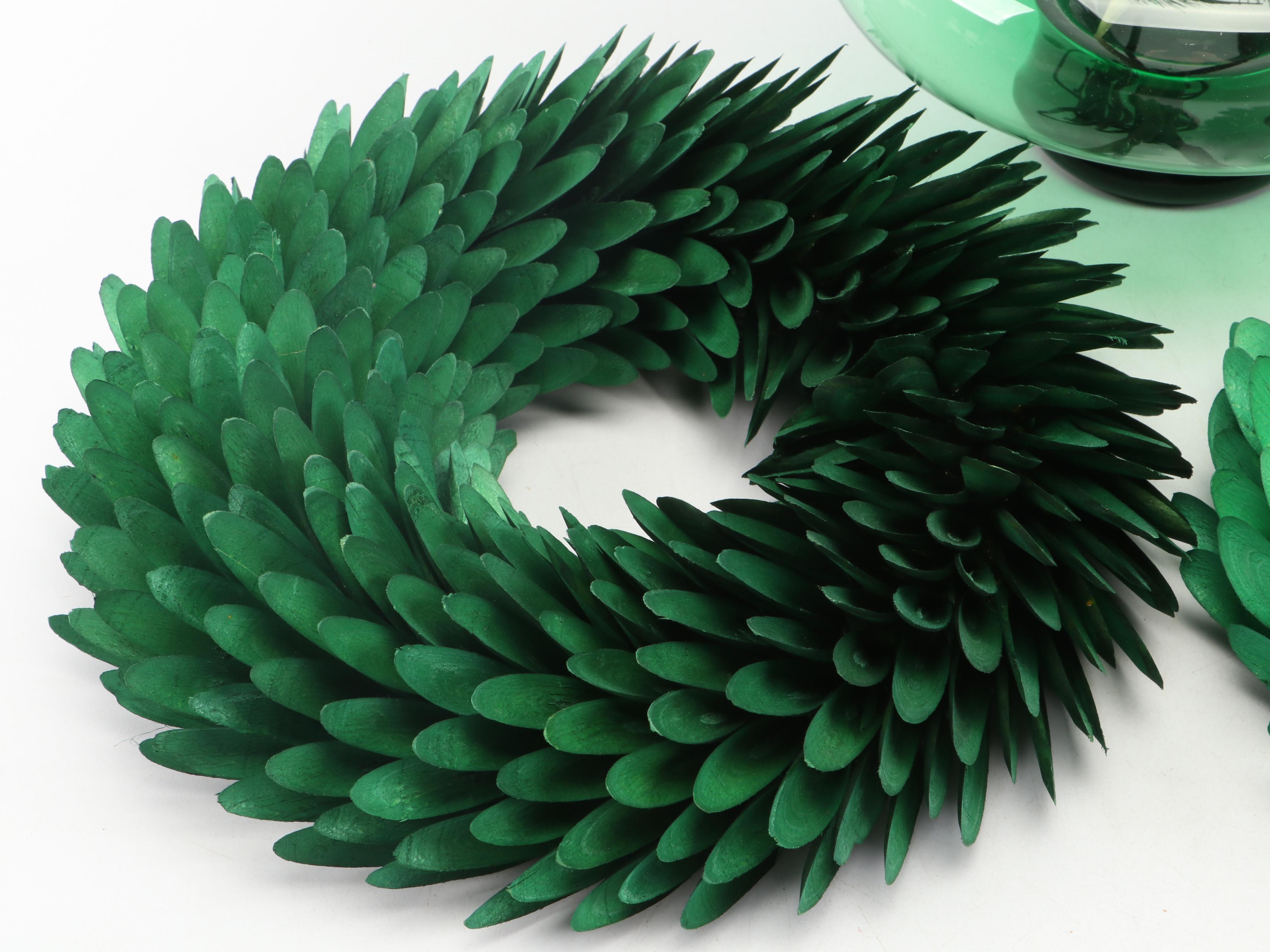 Smith & Hawken Dyed Wood Wreaths with Green Glass Vase and More