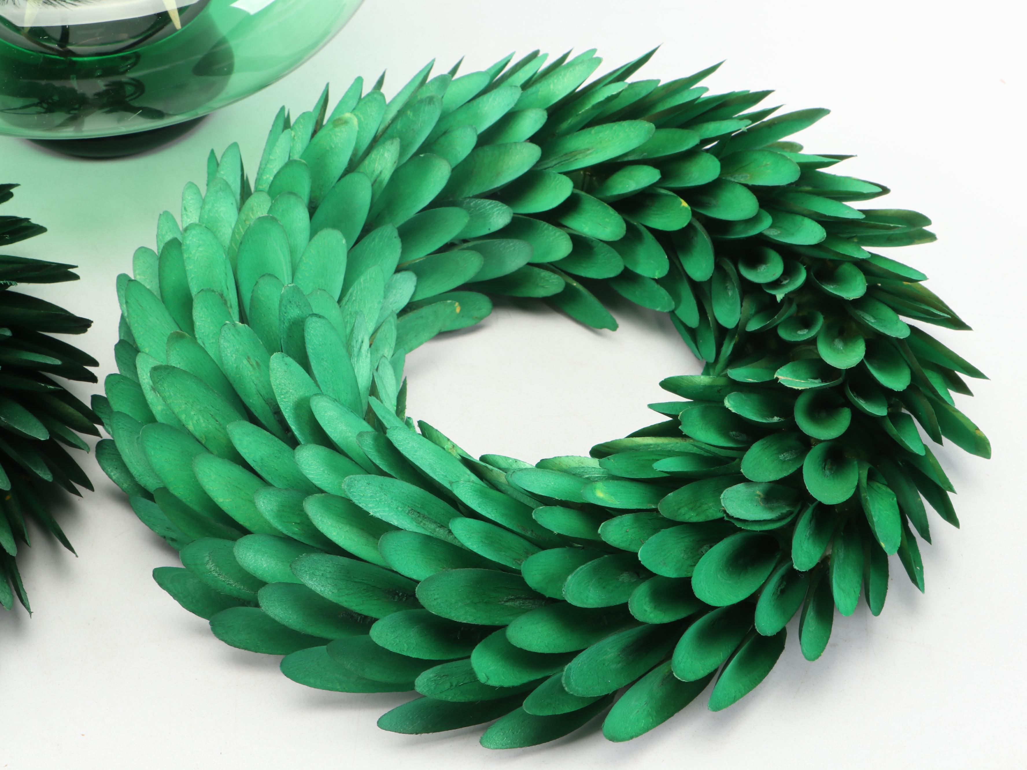 Smith & Hawken Dyed Wood Wreaths with Green Glass Vase and More