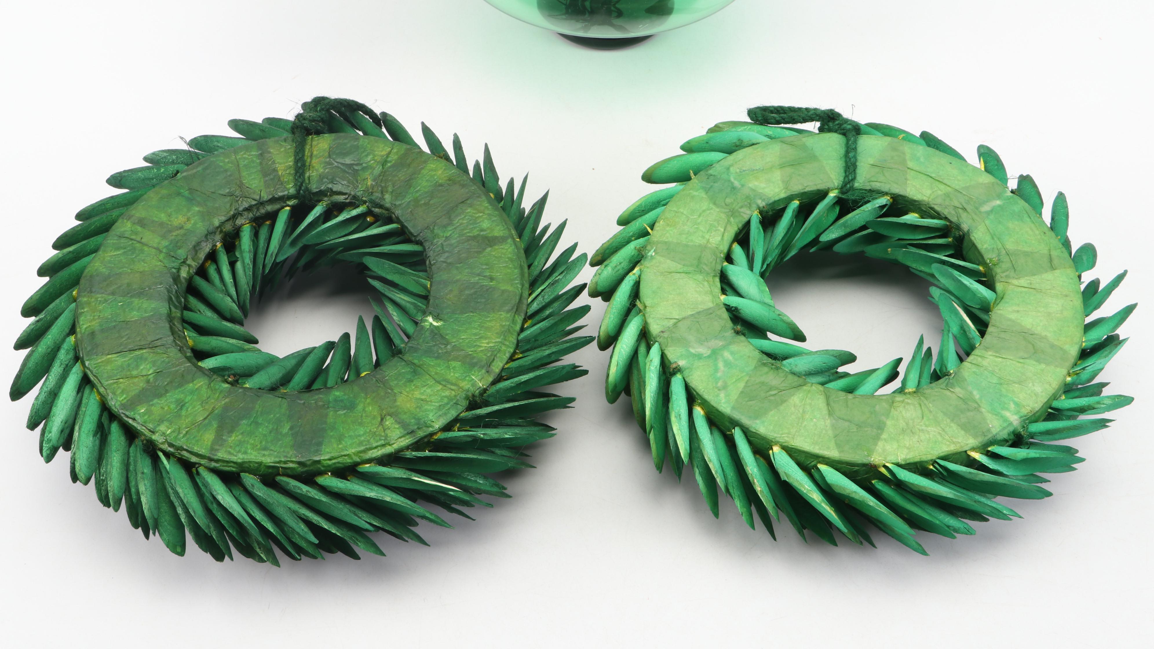 Smith & Hawken Dyed Wood Wreaths with Green Glass Vase and More
