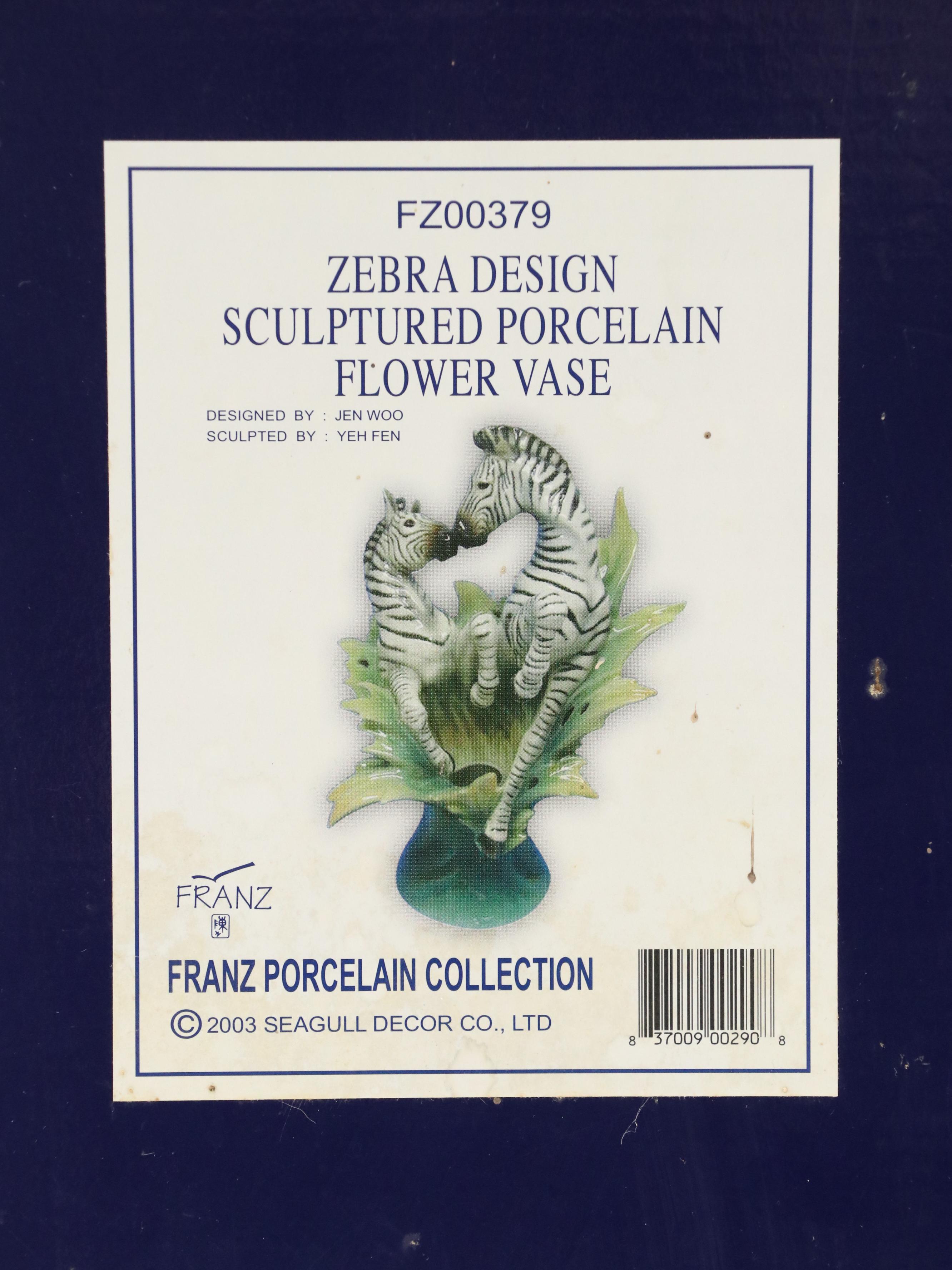 Franz "Jungle Beauties-Safari" Porcelain Figural Zebra Vase, 2003-2013