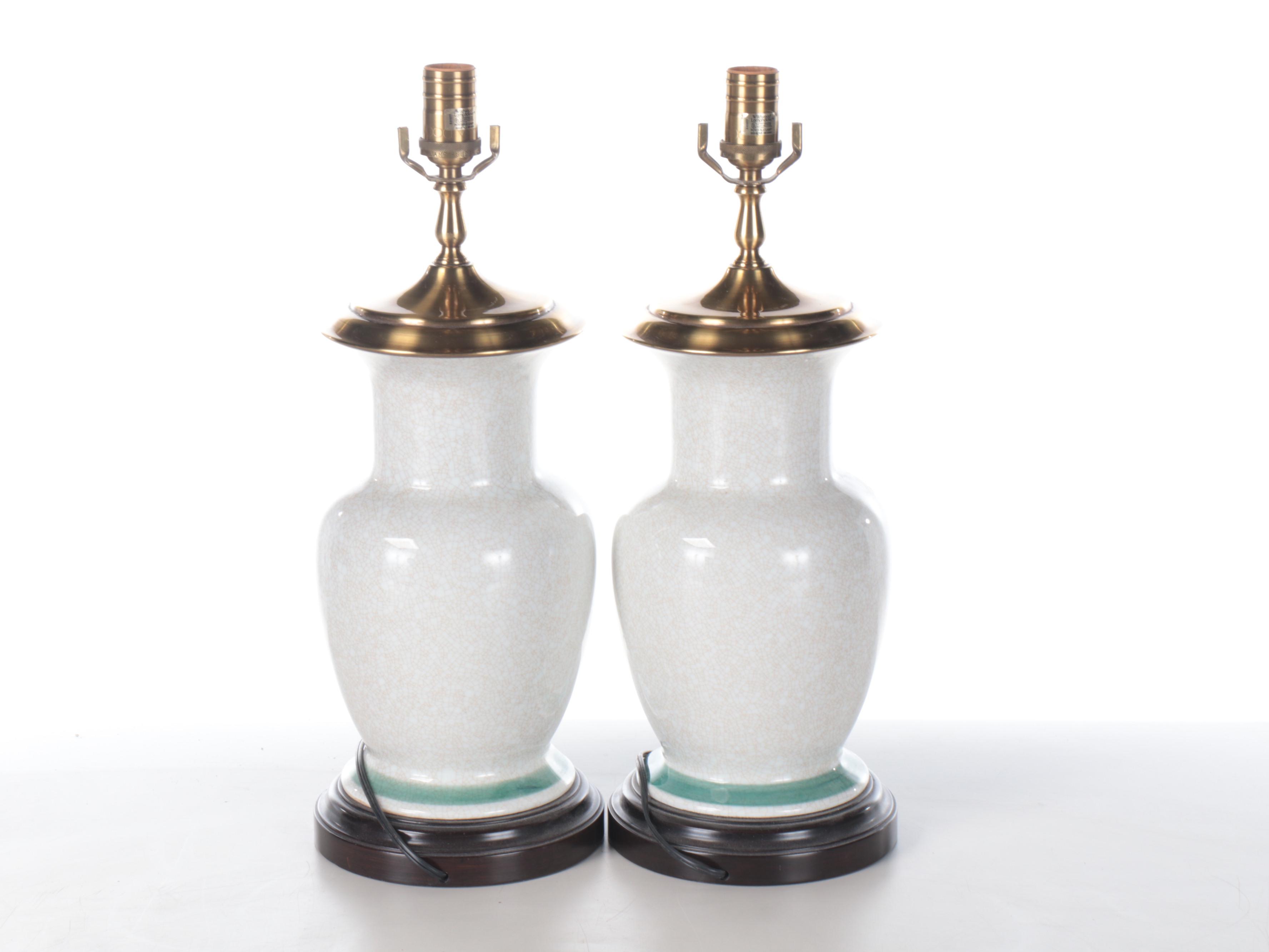 Wildwood Blue Calla Lilies Ceramic Vase Table Lamps, Late 20th Century