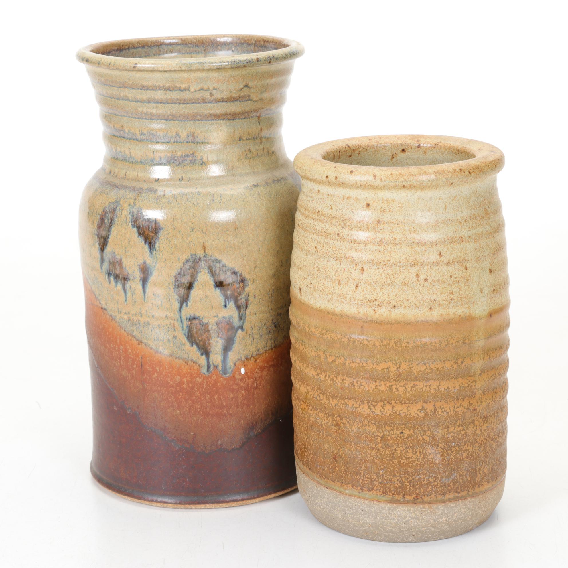 Handmade Salt Glazed Stoneware Vase Duo