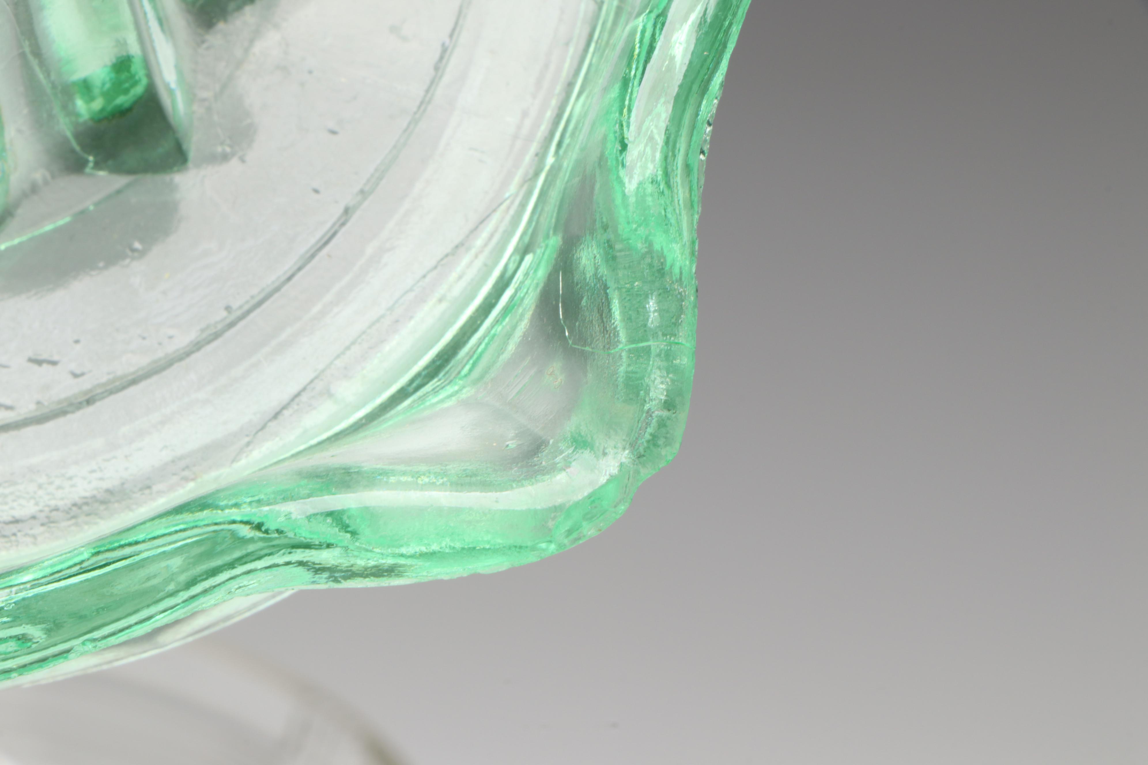 Art Deco Style Vaseline and Clear Glass Juicers and Tableware