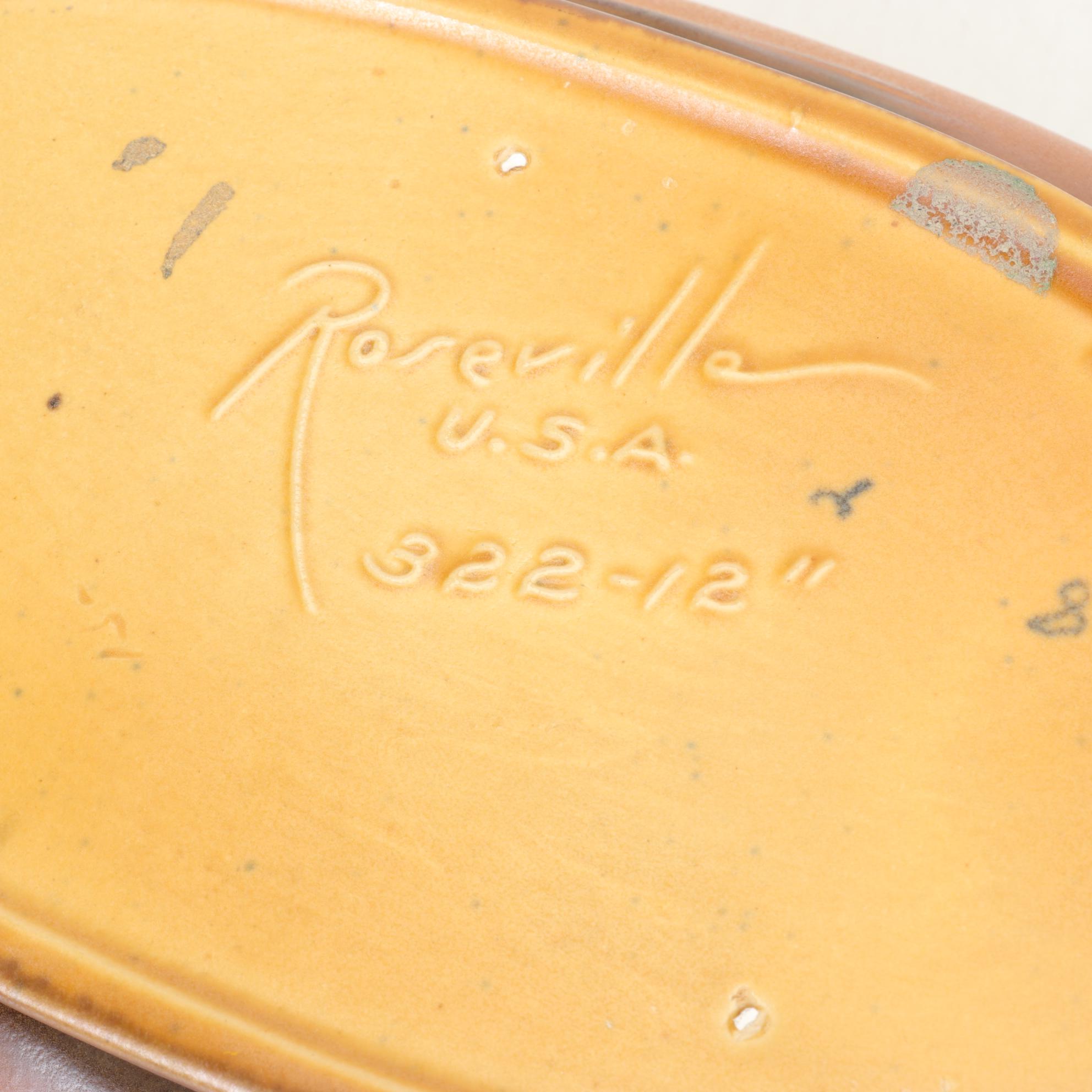 Roseville Pottery "Pinecone" Brown 12" Console Bowl With Pine Green Interior