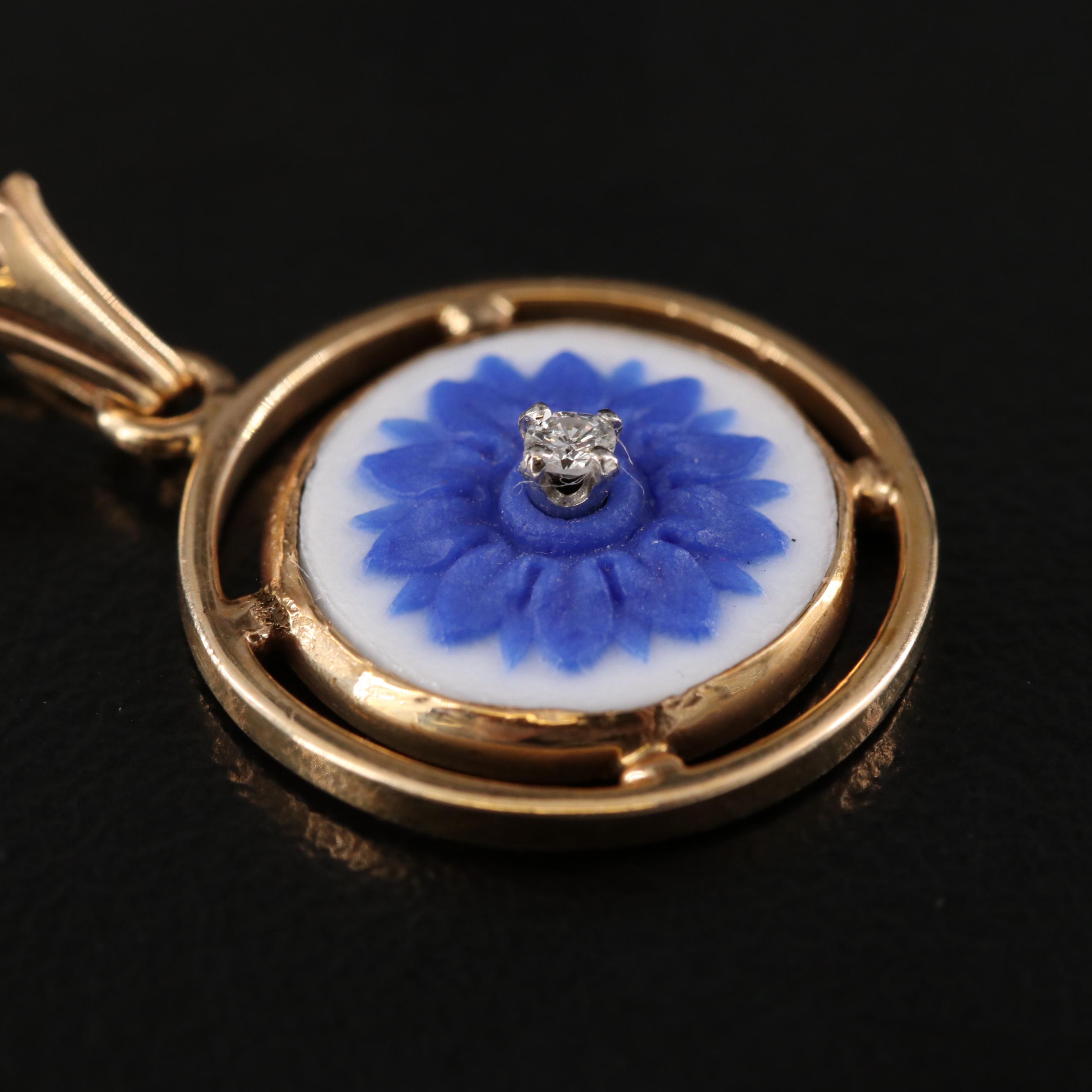 14K Floral Jasperware Pendants and Earrings with Sapphires and Diamonds
