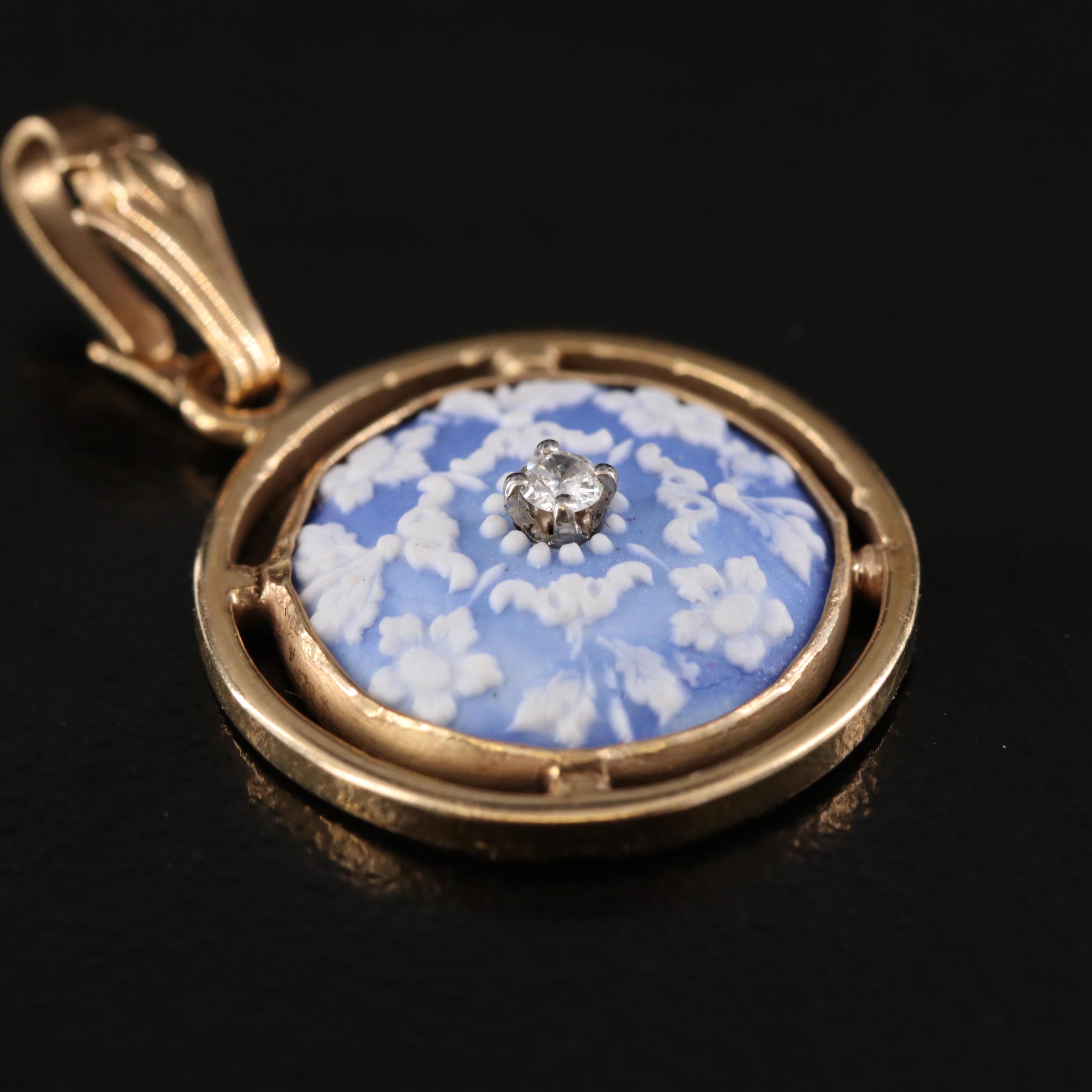 14K Floral Jasperware Pendants and Earrings with Sapphires and Diamonds