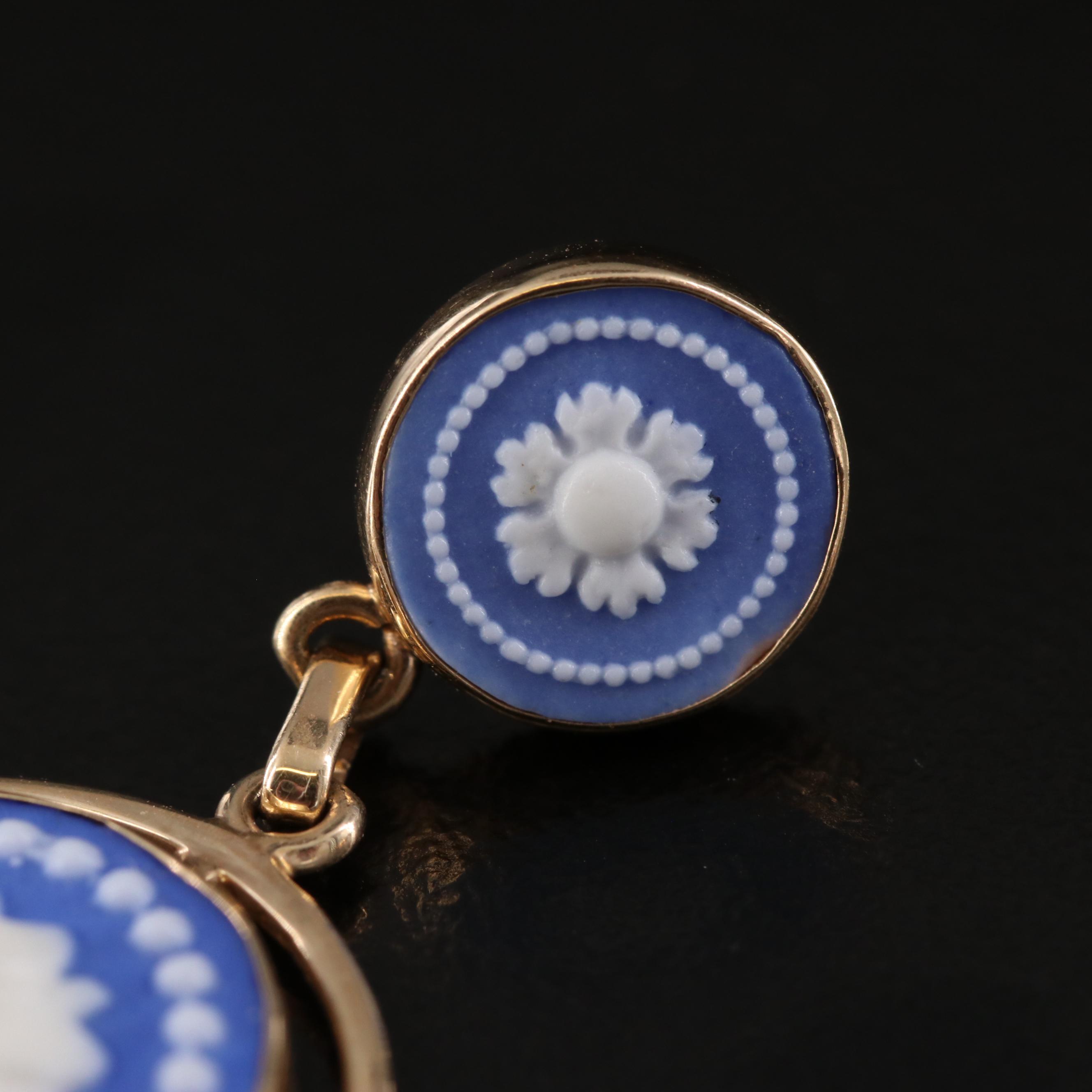 14K Floral Jasperware Pendants and Earrings with Sapphires and Diamonds