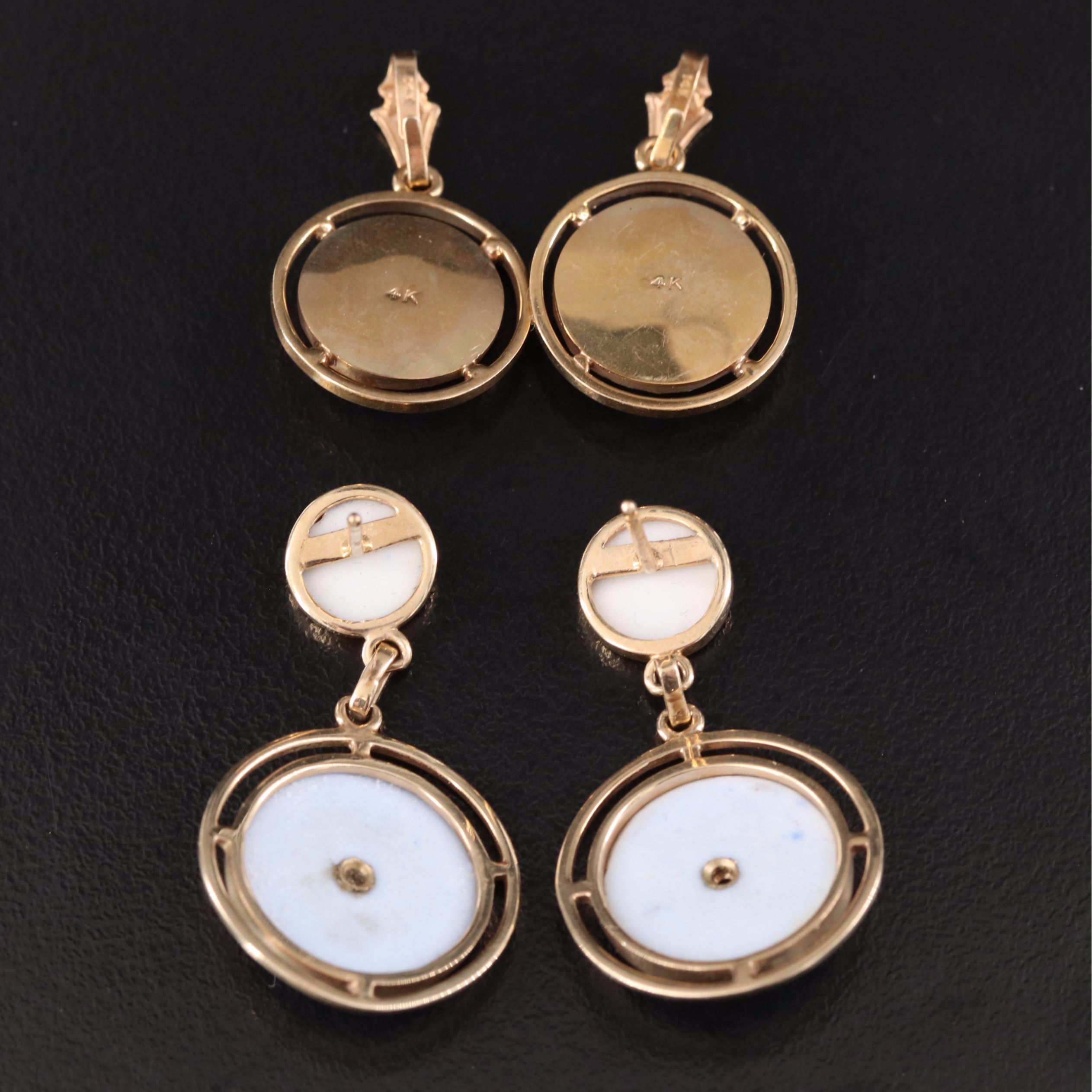 14K Floral Jasperware Pendants and Earrings with Sapphires and Diamonds