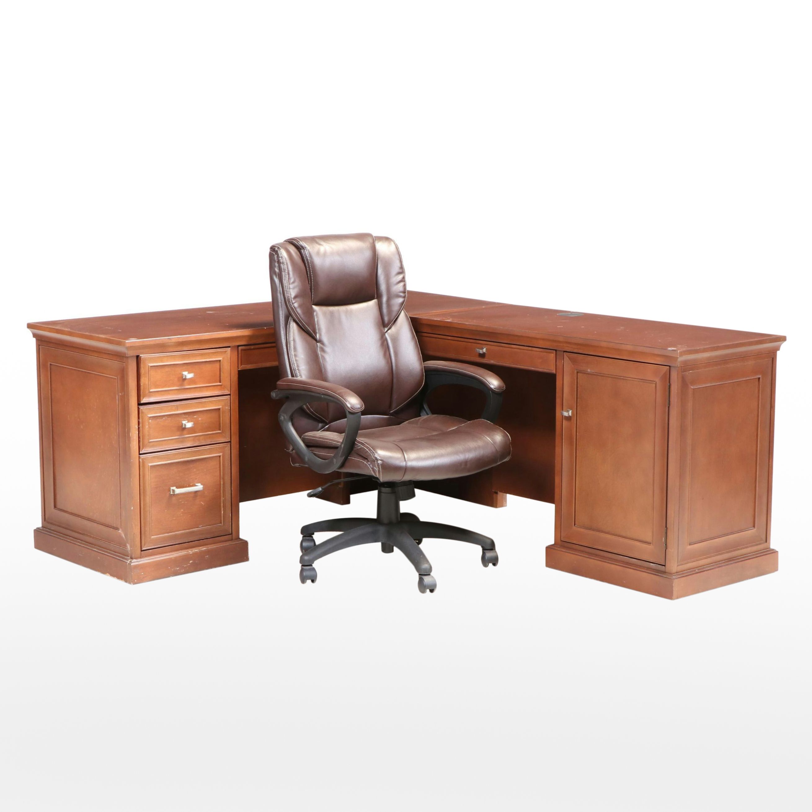National Business Furniture Cherry Finish Corner Desk with Office Chair