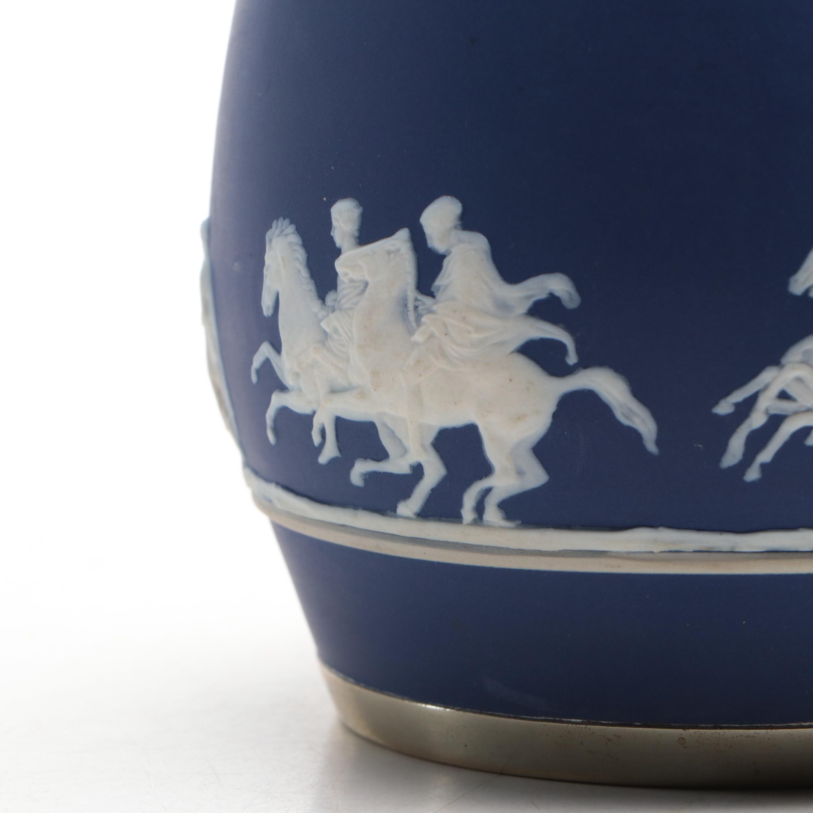 Brownhill Pottery Co. Blue Slip Glazed and Spring Decorated Biscuit Barrel