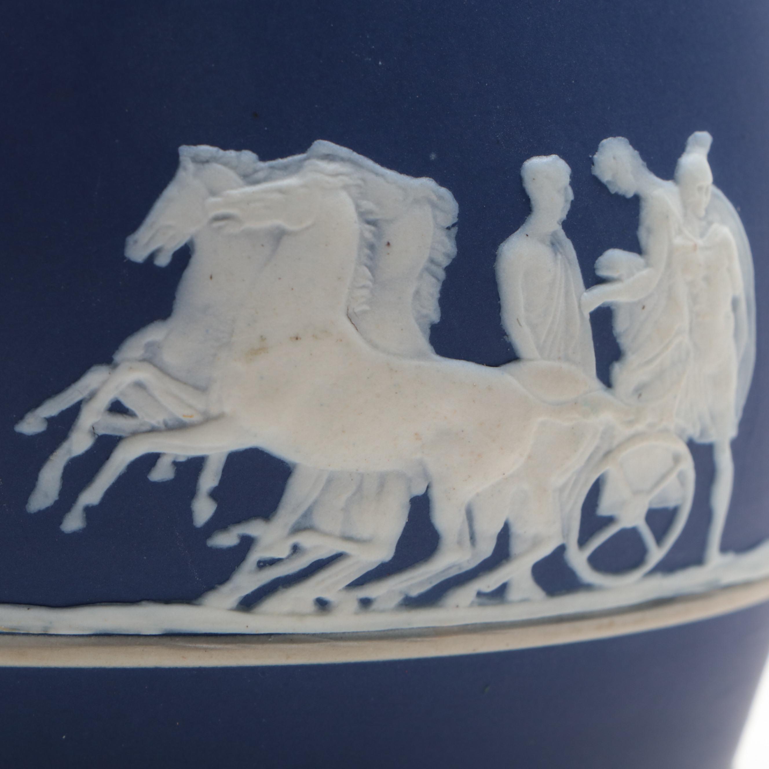 Brownhill Pottery Co. Blue Slip Glazed and Spring Decorated Biscuit Barrel