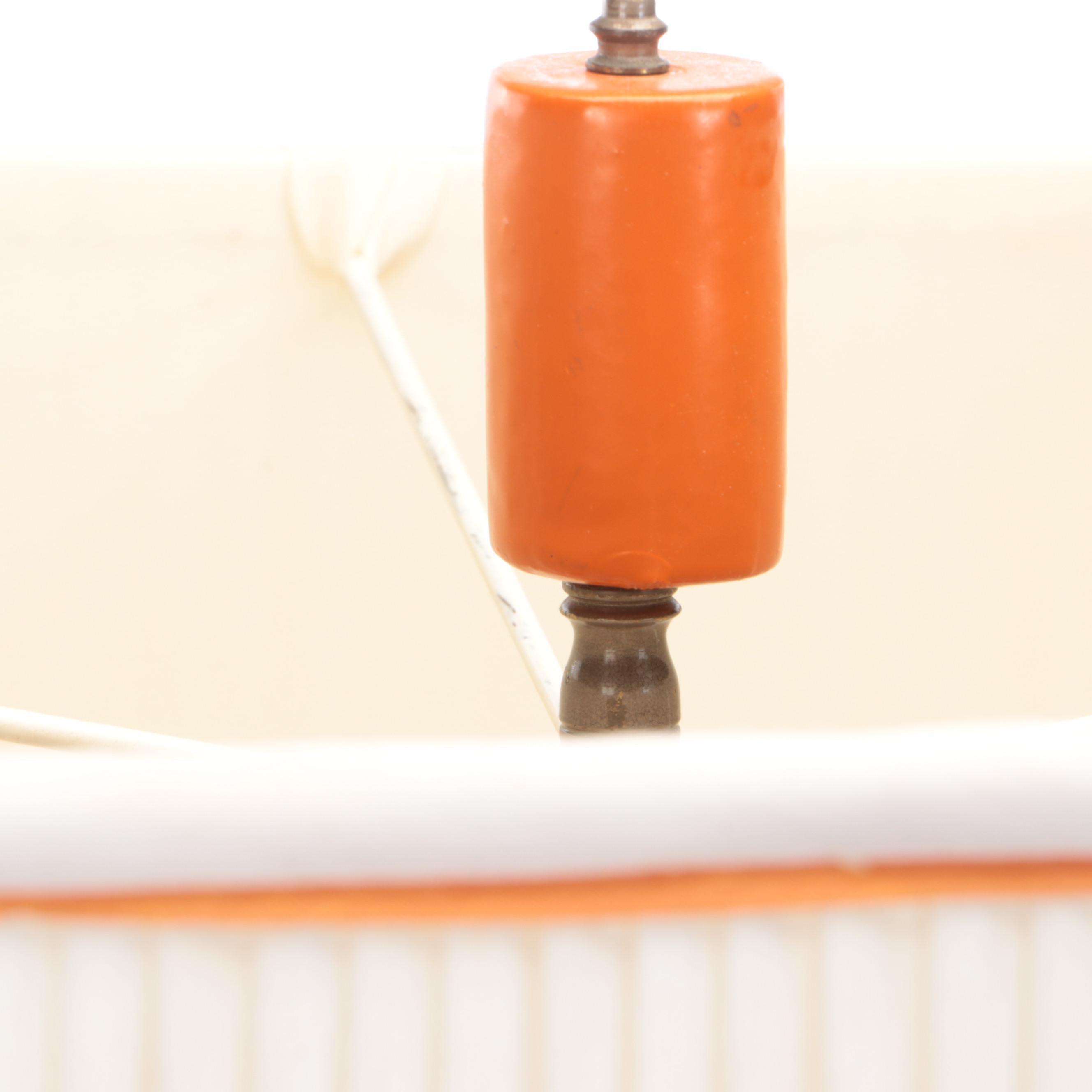 Orange Lacquered Bollard Table Lamps with Pleated Square Shades, Late 20th C.