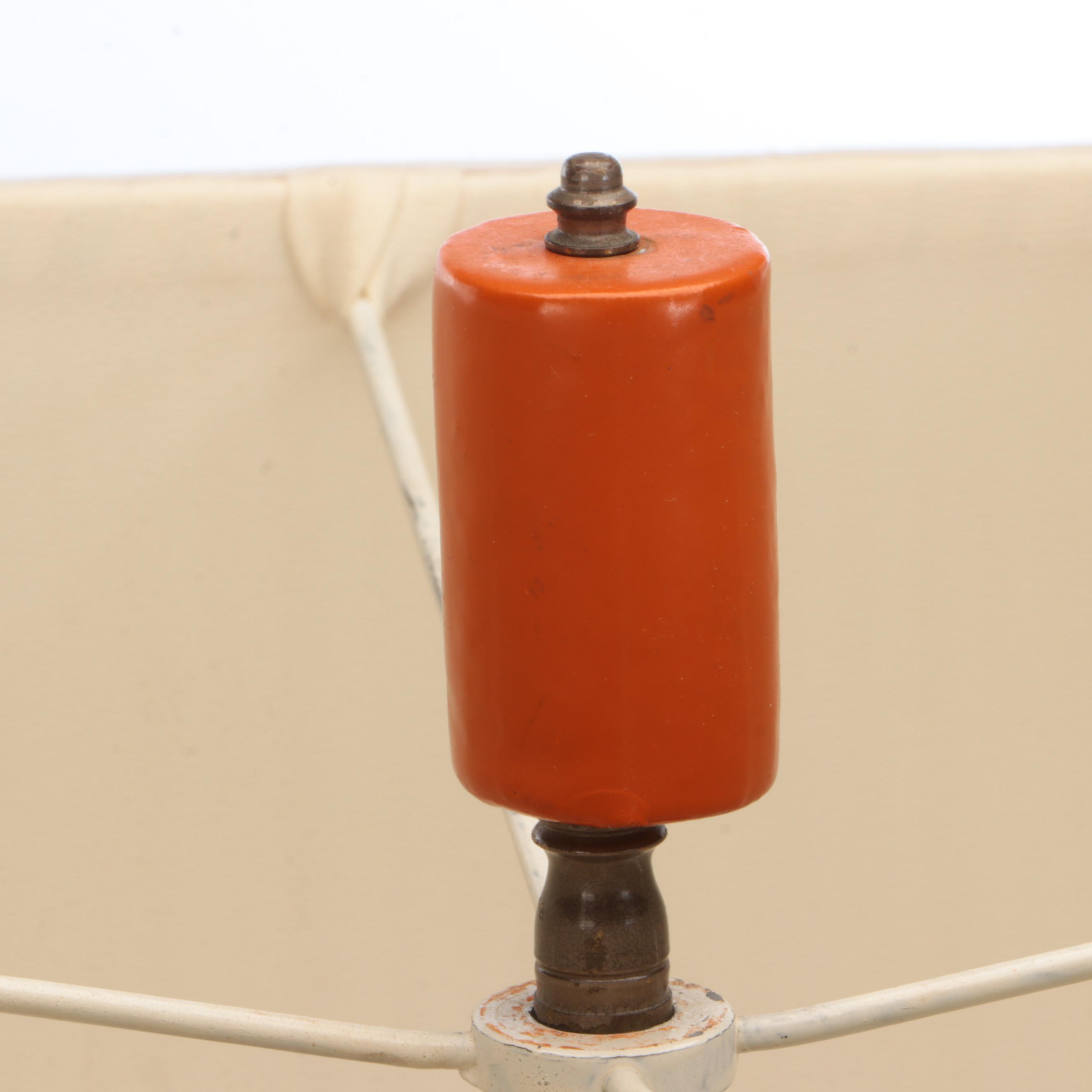 Orange Lacquered Bollard Table Lamps with Pleated Square Shades, Late 20th C.