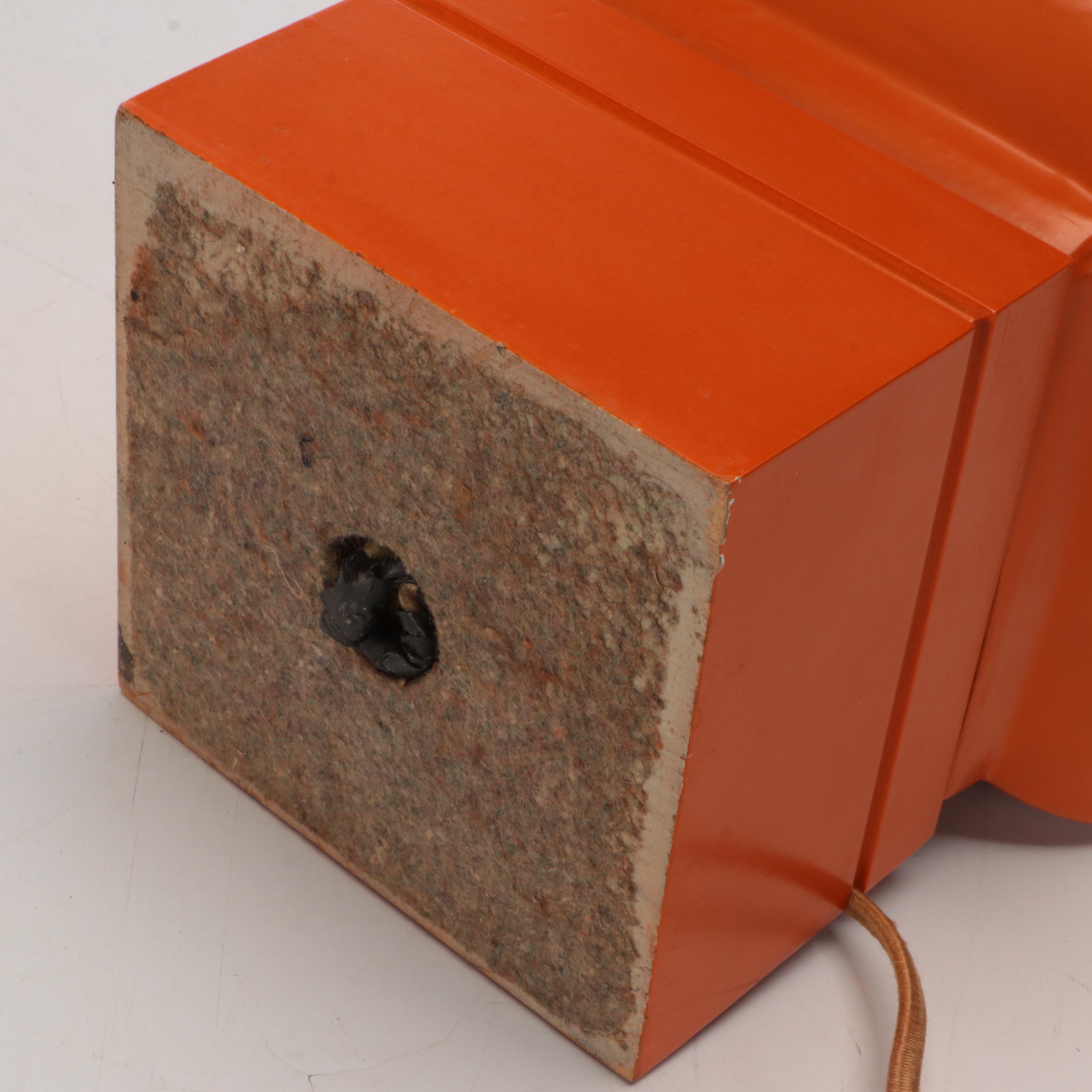Orange Lacquered Bollard Table Lamps with Pleated Square Shades, Late 20th C.