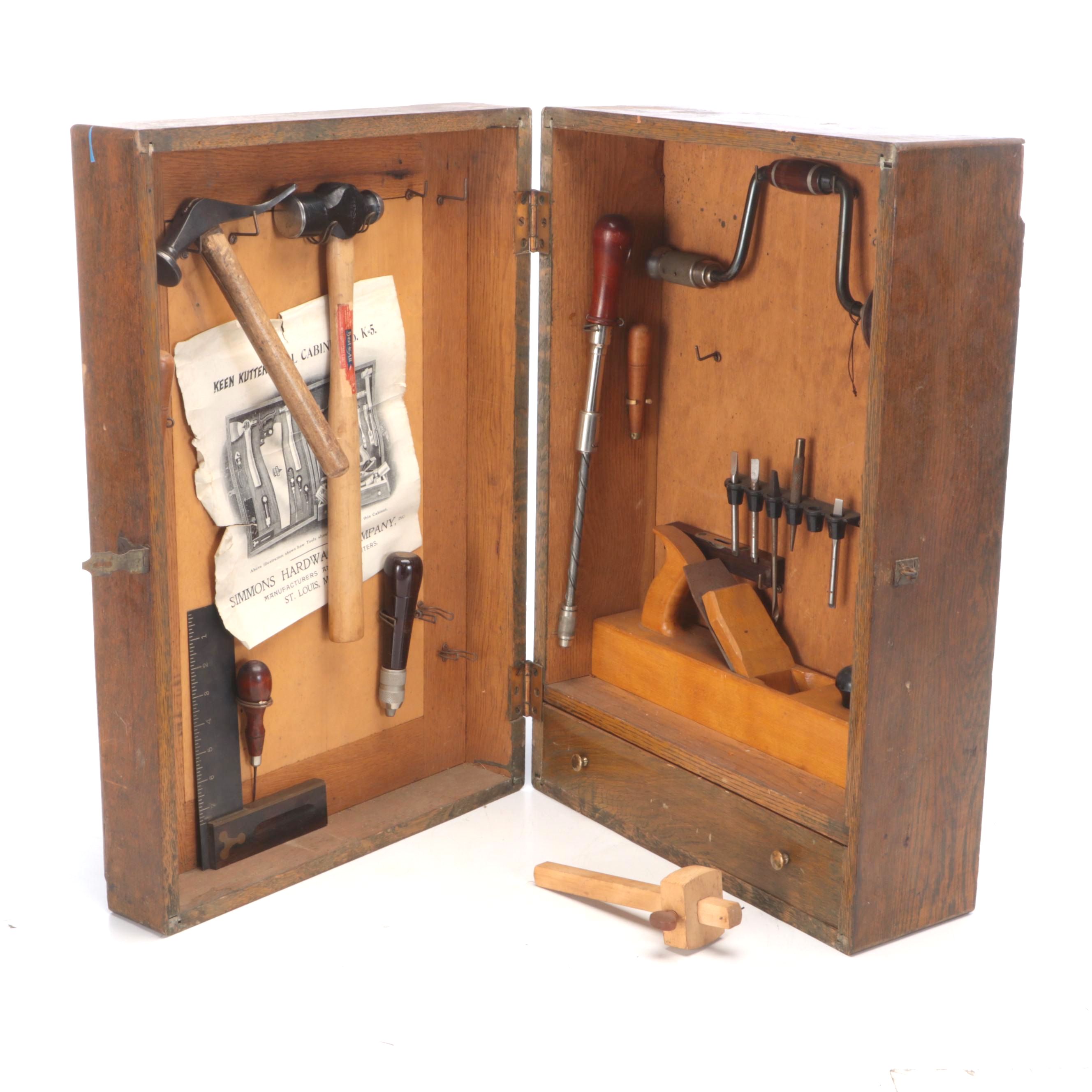 E. C. Simmons Keen Kutter Tool Cabinet with Ball-Peen Hammer, Bits, Hand Drill