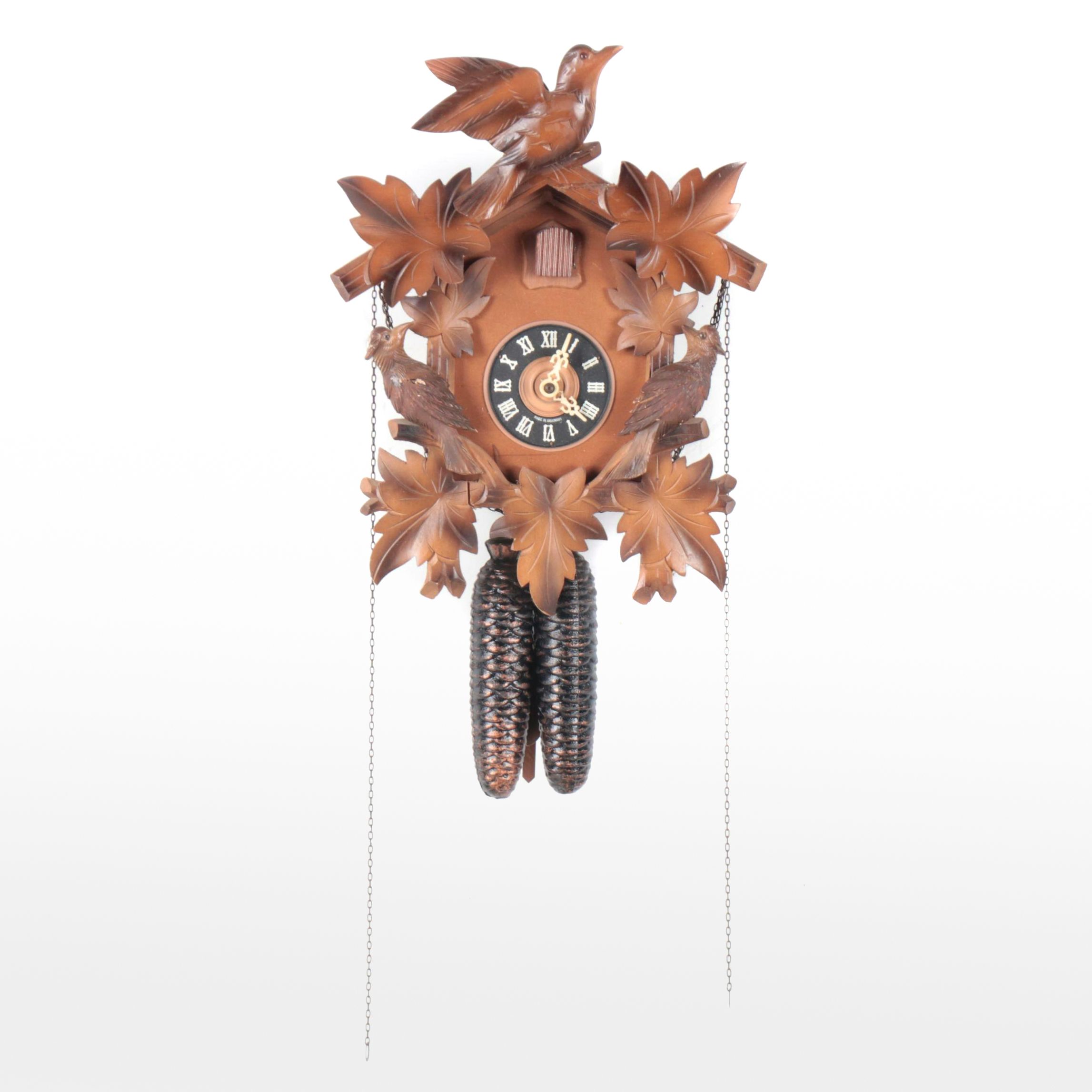 German Black Forest Style Carved Wood Traditional Cuckoo Clock