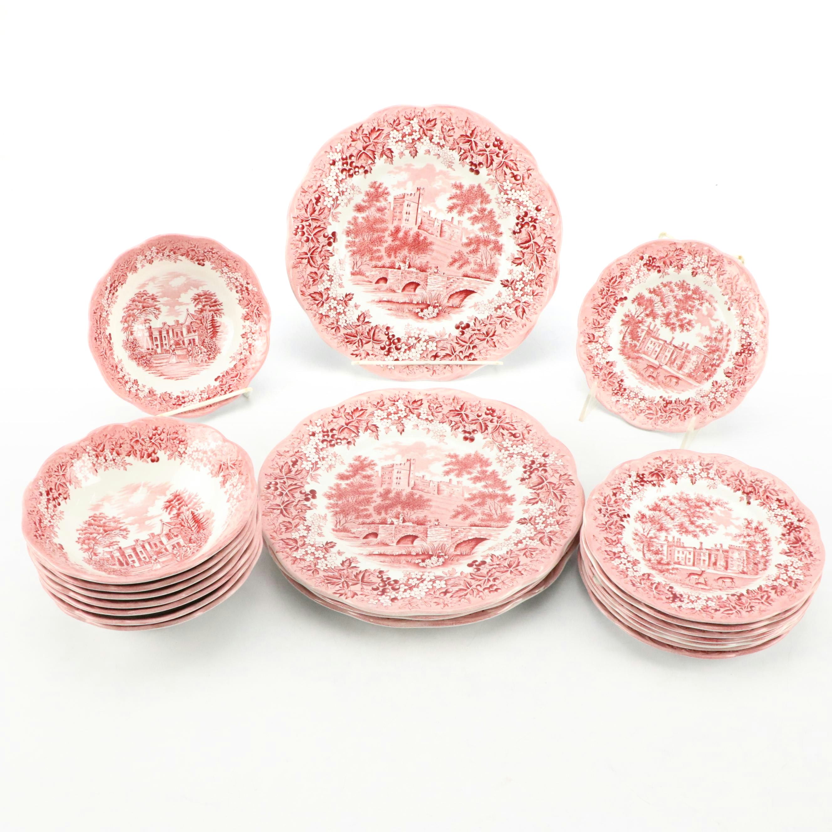 J. & G. Meakin "Romantic England" Red Ironstone Dinnerware