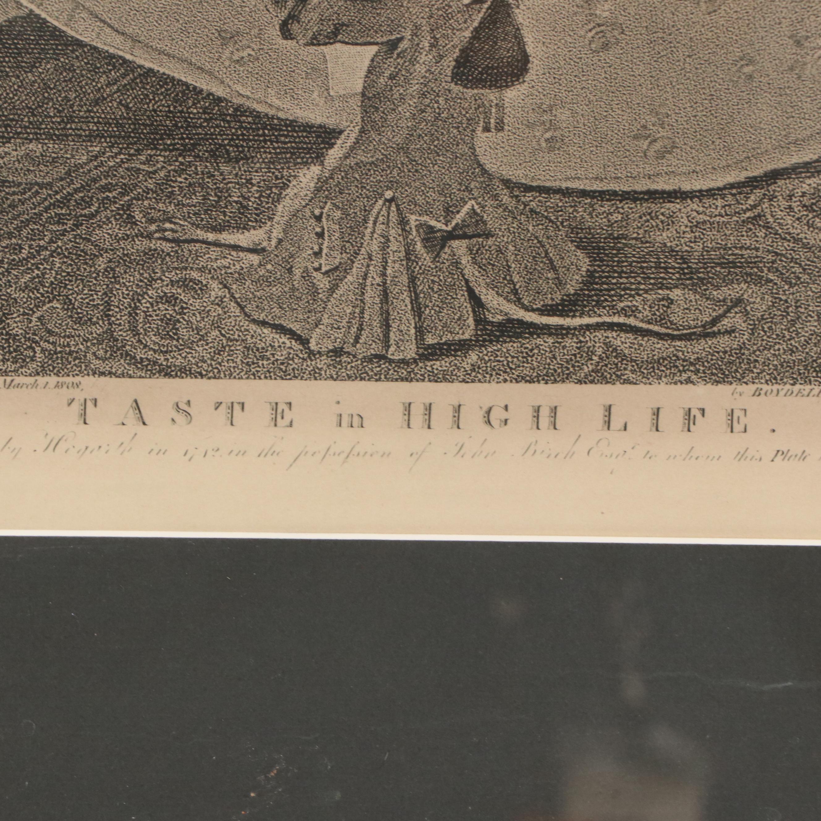 Engraving After After William Hogarth "Taste in High Life" 19th Century
