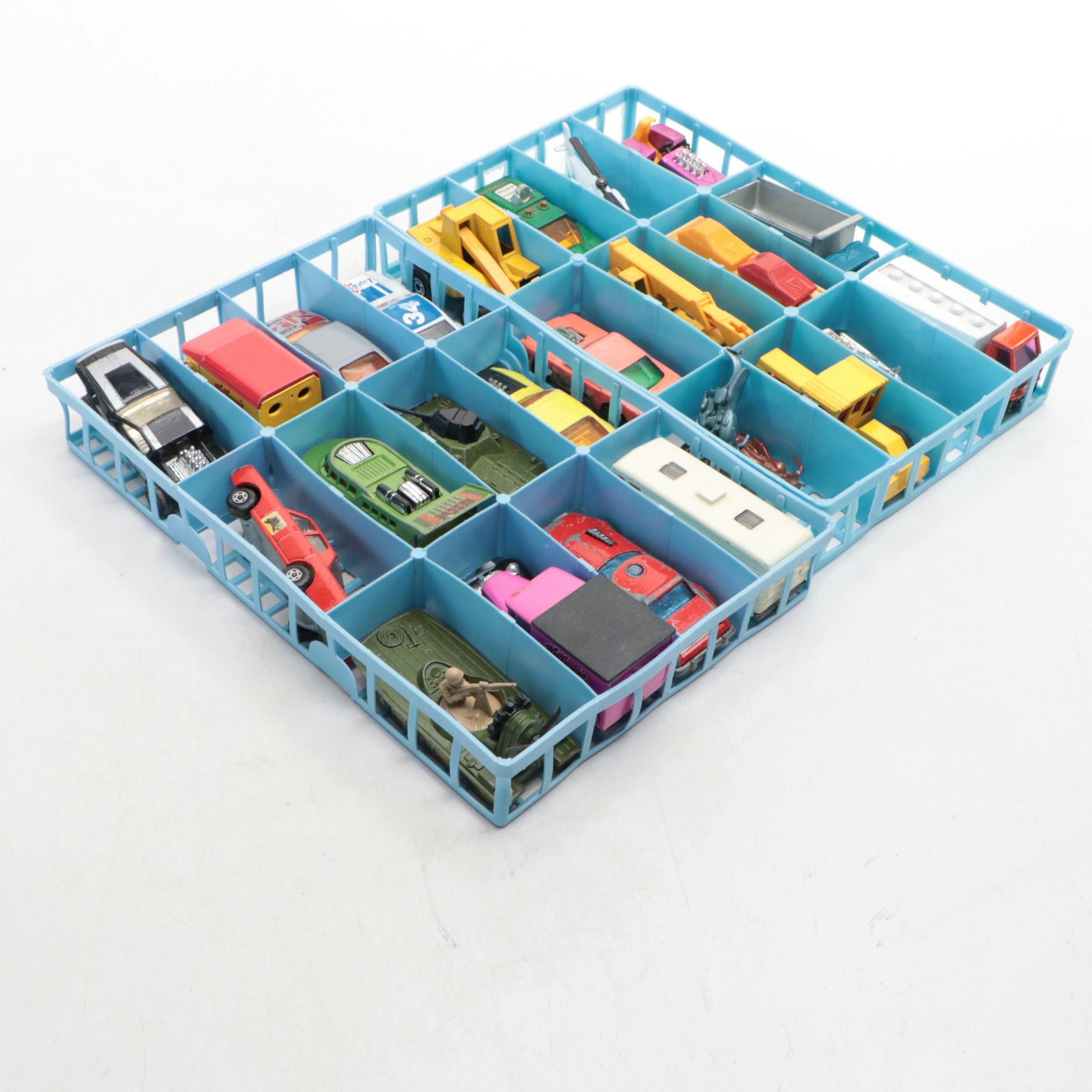 Matchbox Diecast Vehicles includes Porsche, Mazda, Tanks and Case