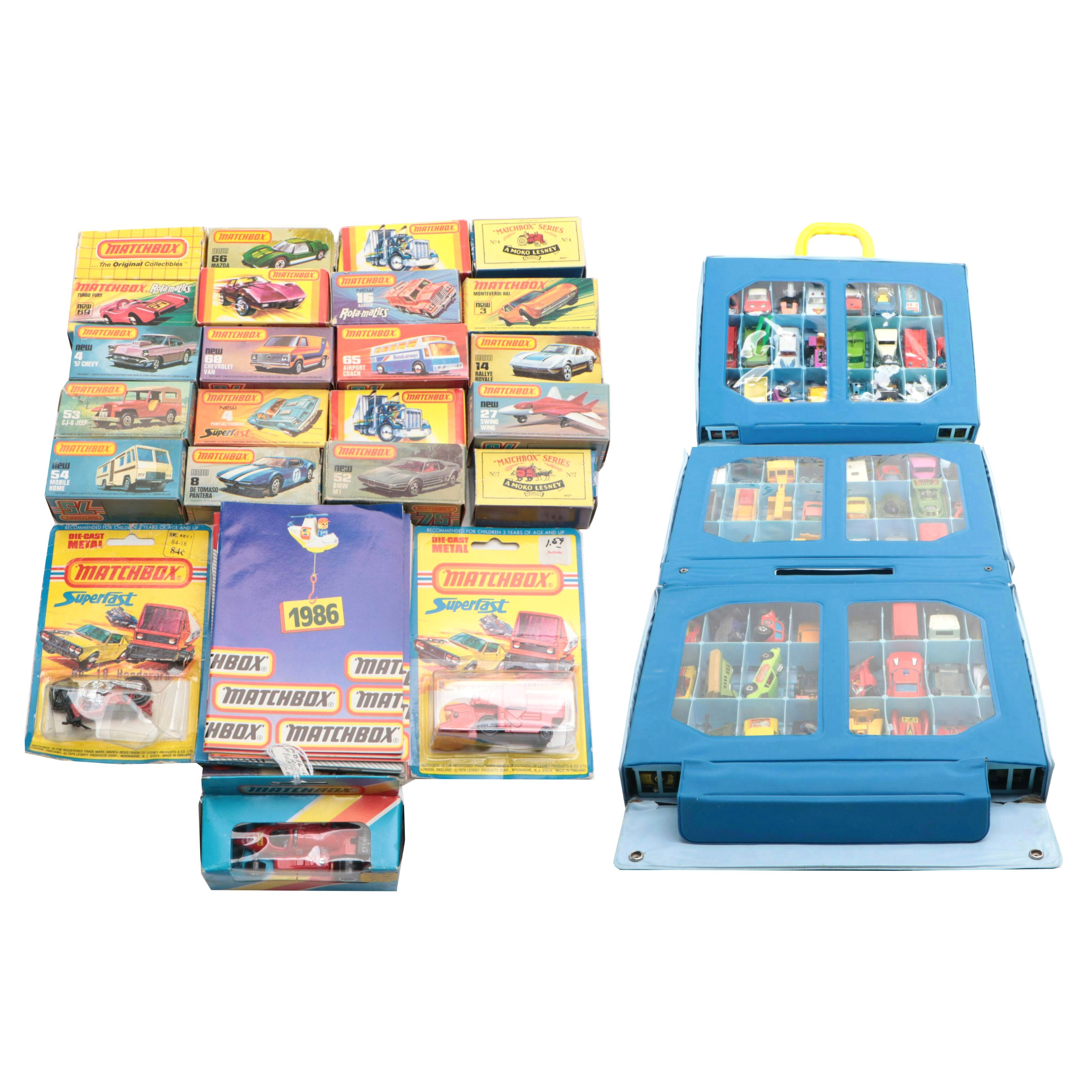 Matchbox Diecast Vehicles includes Porsche, Mazda, Tanks and Case