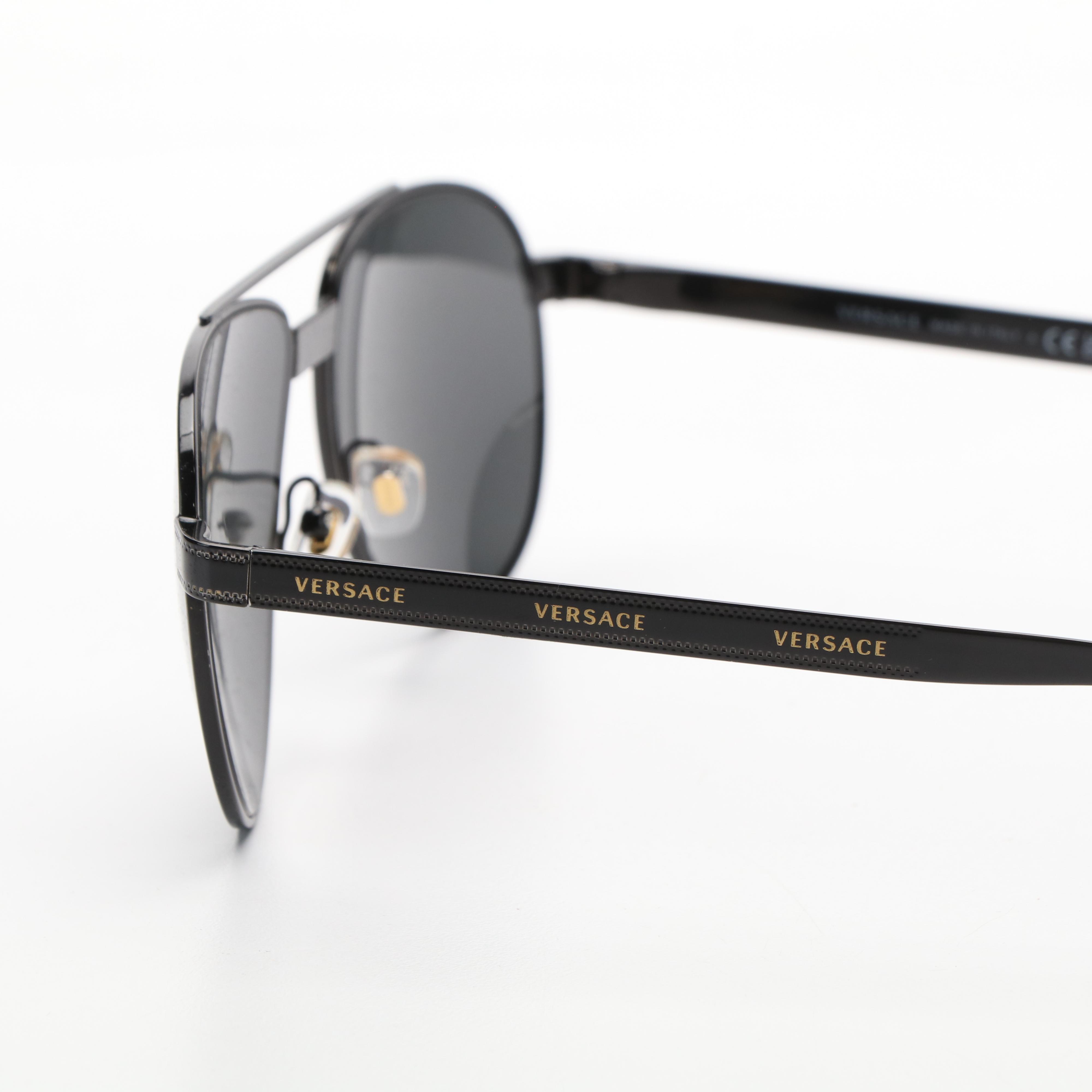 Versace Mod. 2209 Black Frame Dark Gray Aviator Sunglasses with Case and Box