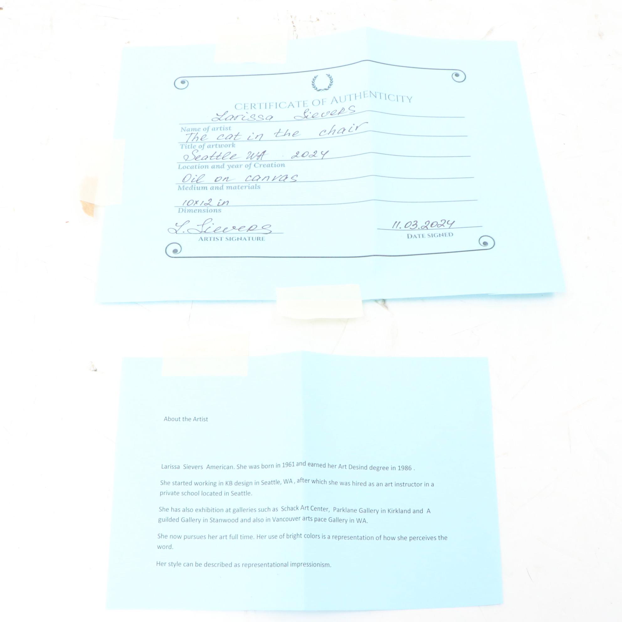 Larissa Sievers Oil Painting "The Cat in the Chair," 2024