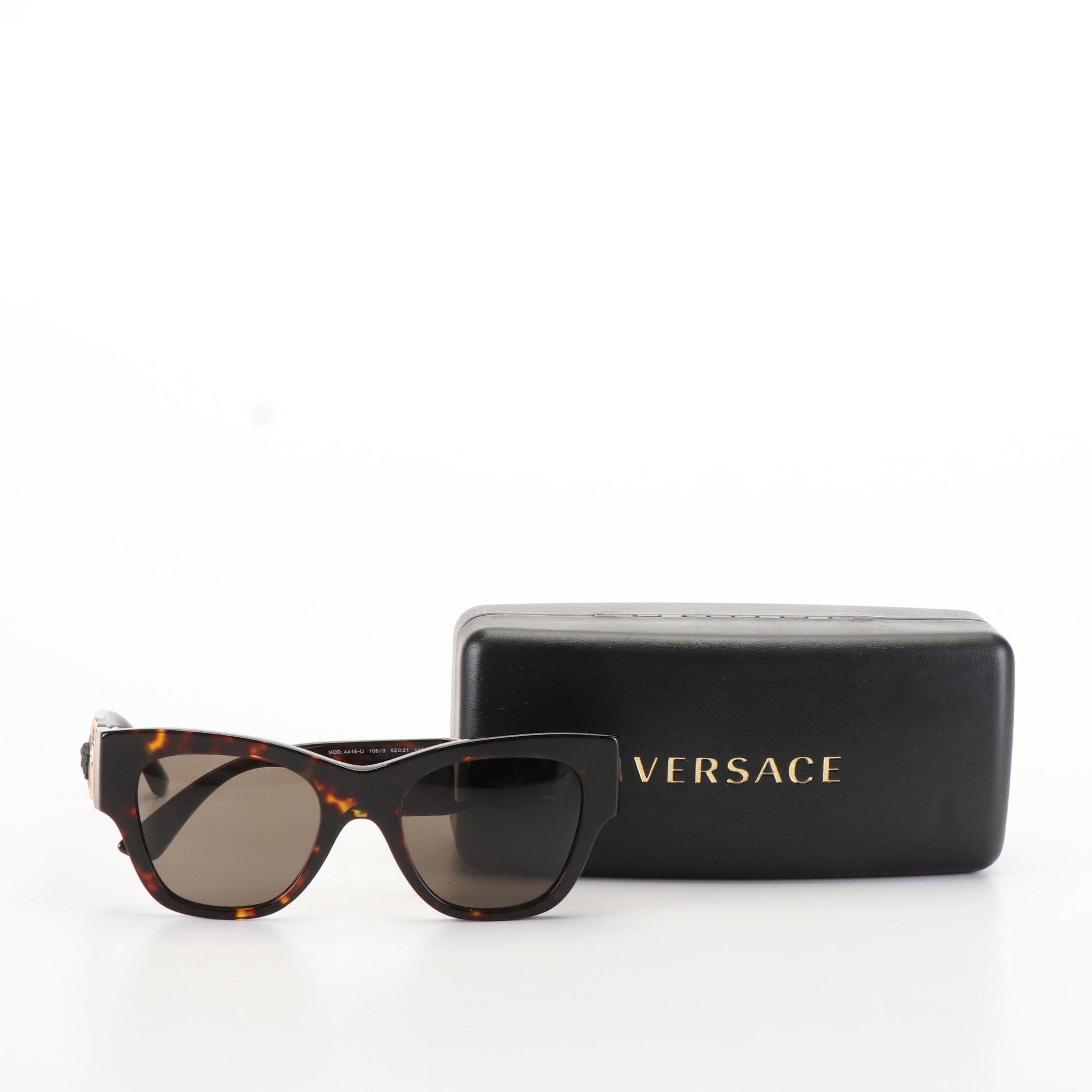 Versace Mod. 4415-U Medusa Head Havana Dark Grey Sunglasses with Case and Box