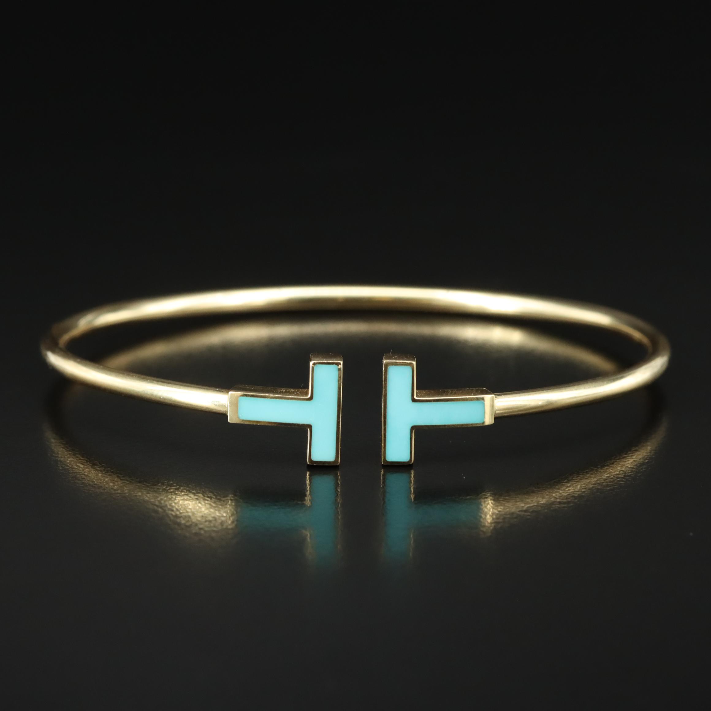 Tiffany & Co. T Wire 18K Tiffany Blue Enamel Bracelet