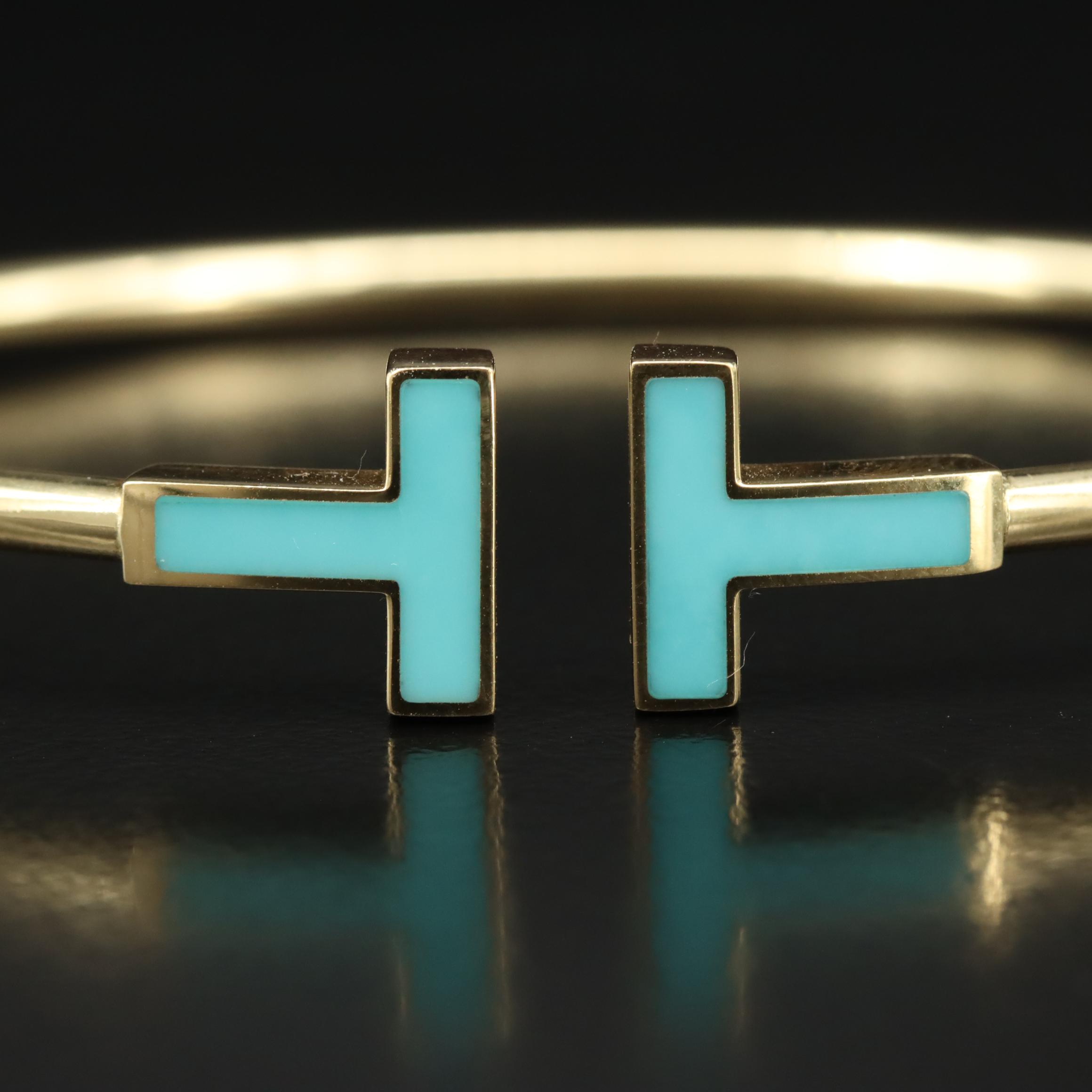 Tiffany & Co. T Wire 18K Tiffany Blue Enamel Bracelet