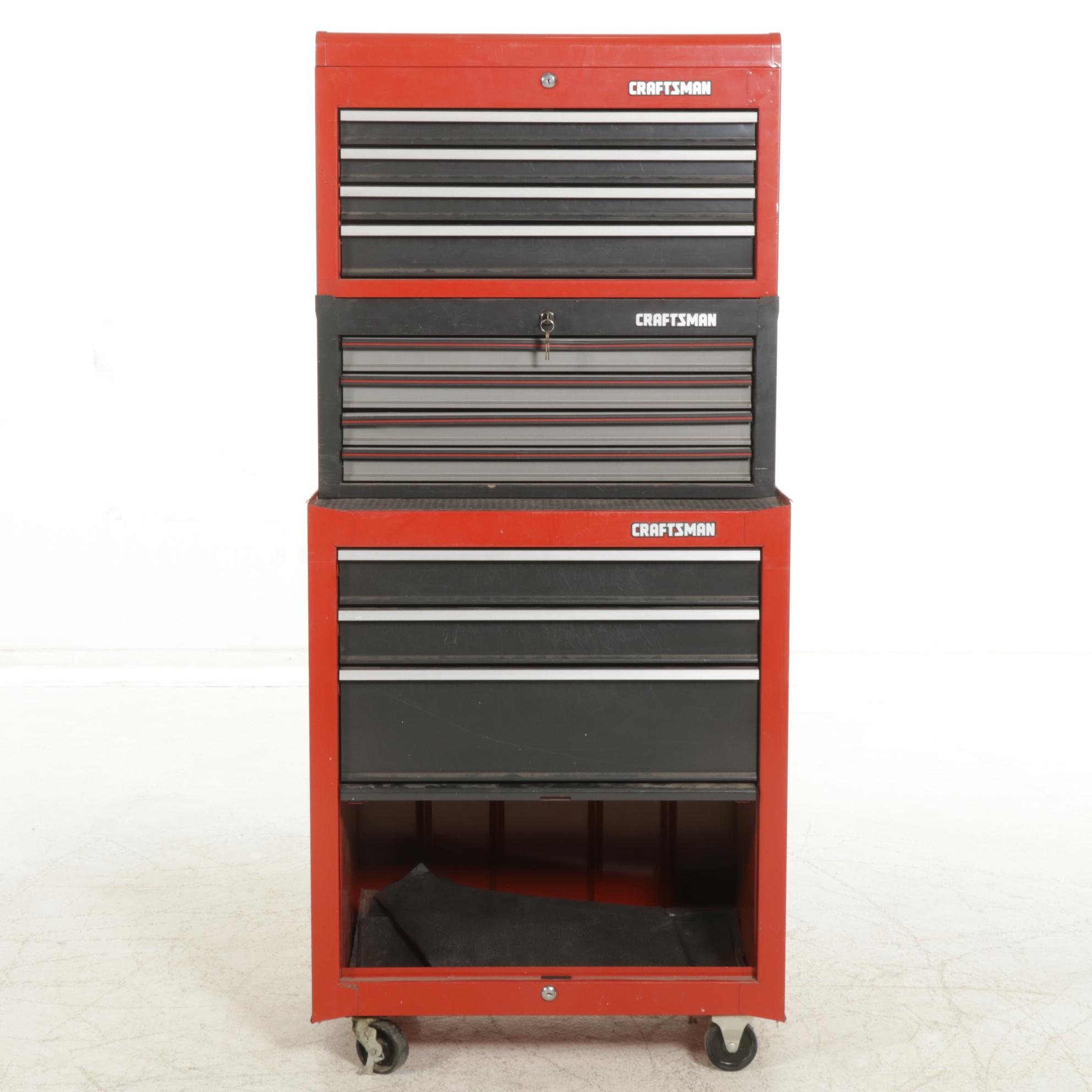 Craftsman Three-Stack Tool Rolling Tool Chests with Assorted Hand Tools