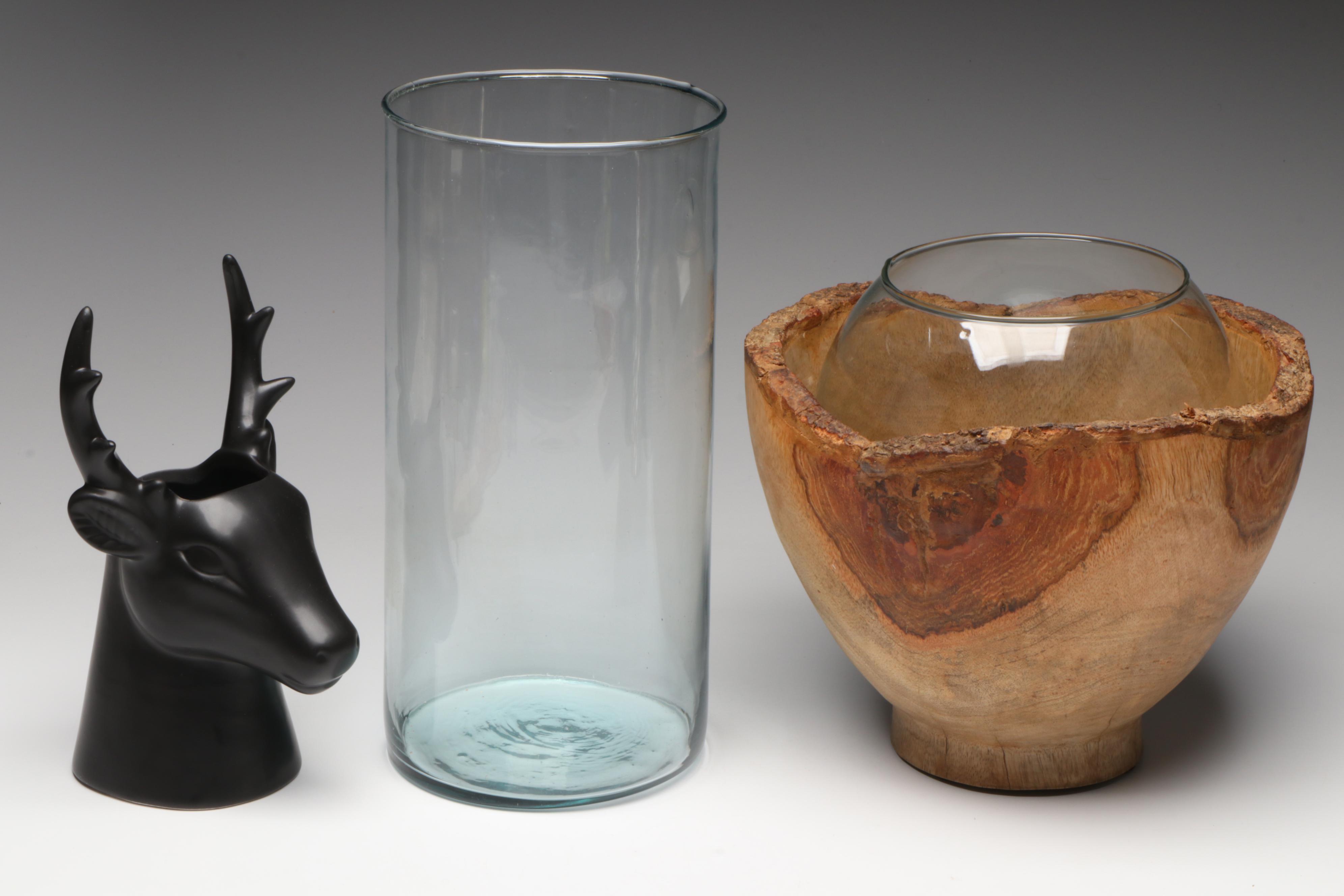 Mango Wood Serving Bowl with Votive Candle Holder, Fir Tree Candles and More