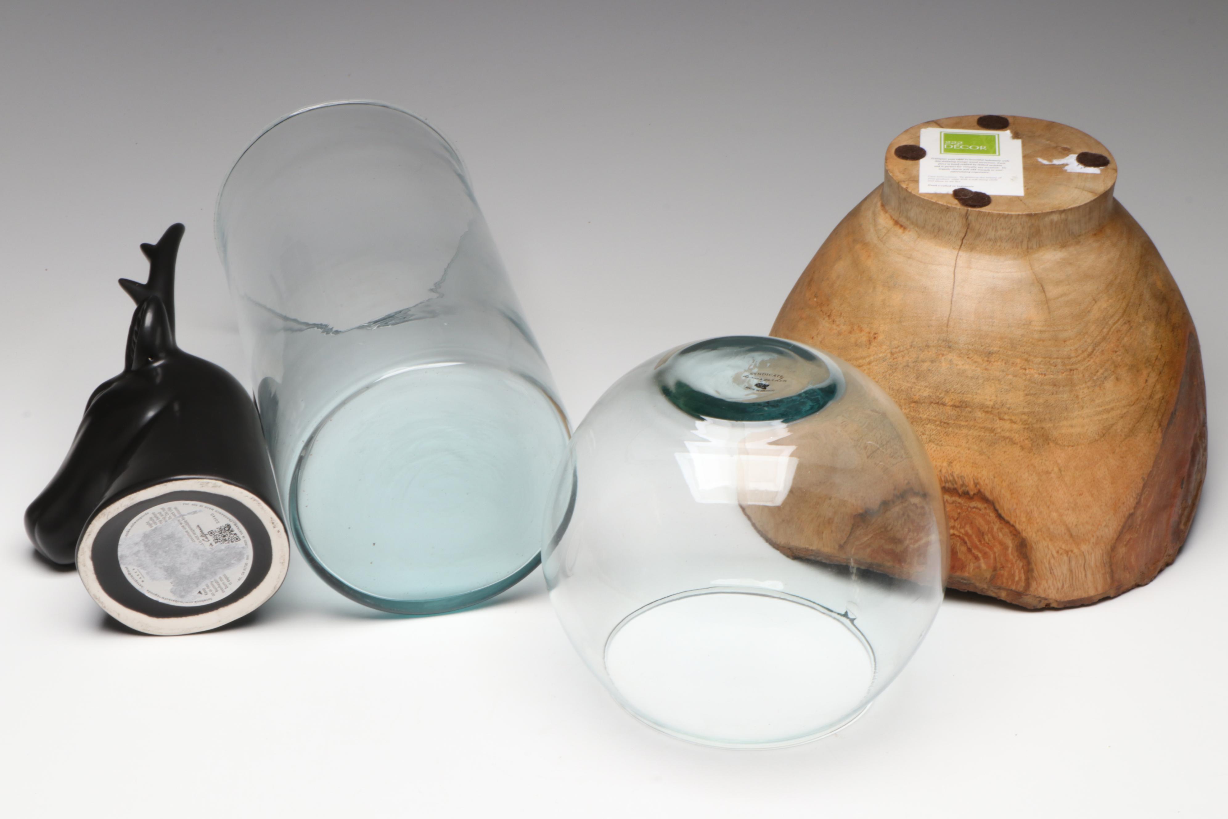 Mango Wood Serving Bowl with Votive Candle Holder, Fir Tree Candles and More