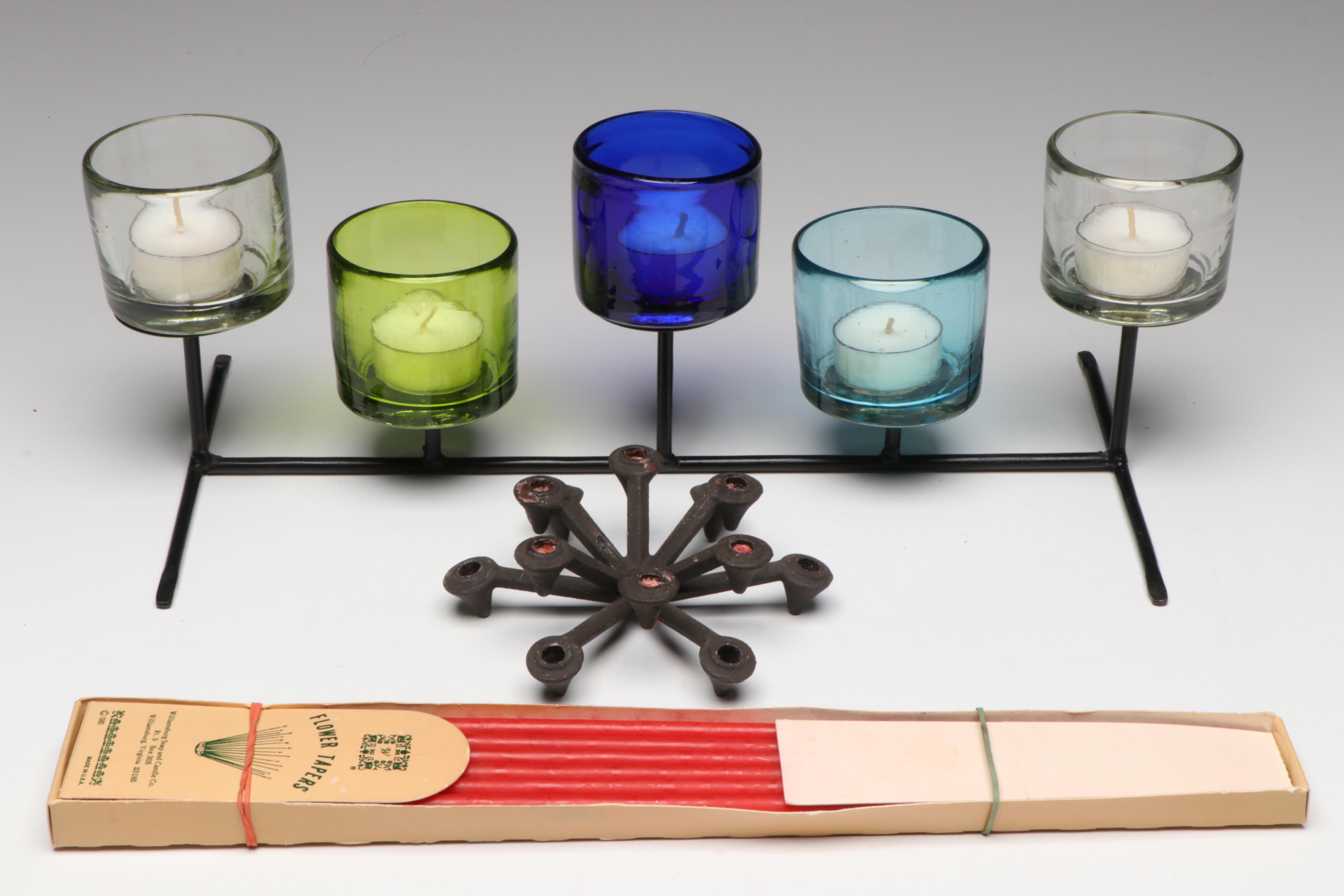 Mango Wood Serving Bowl with Votive Candle Holder, Fir Tree Candles and More