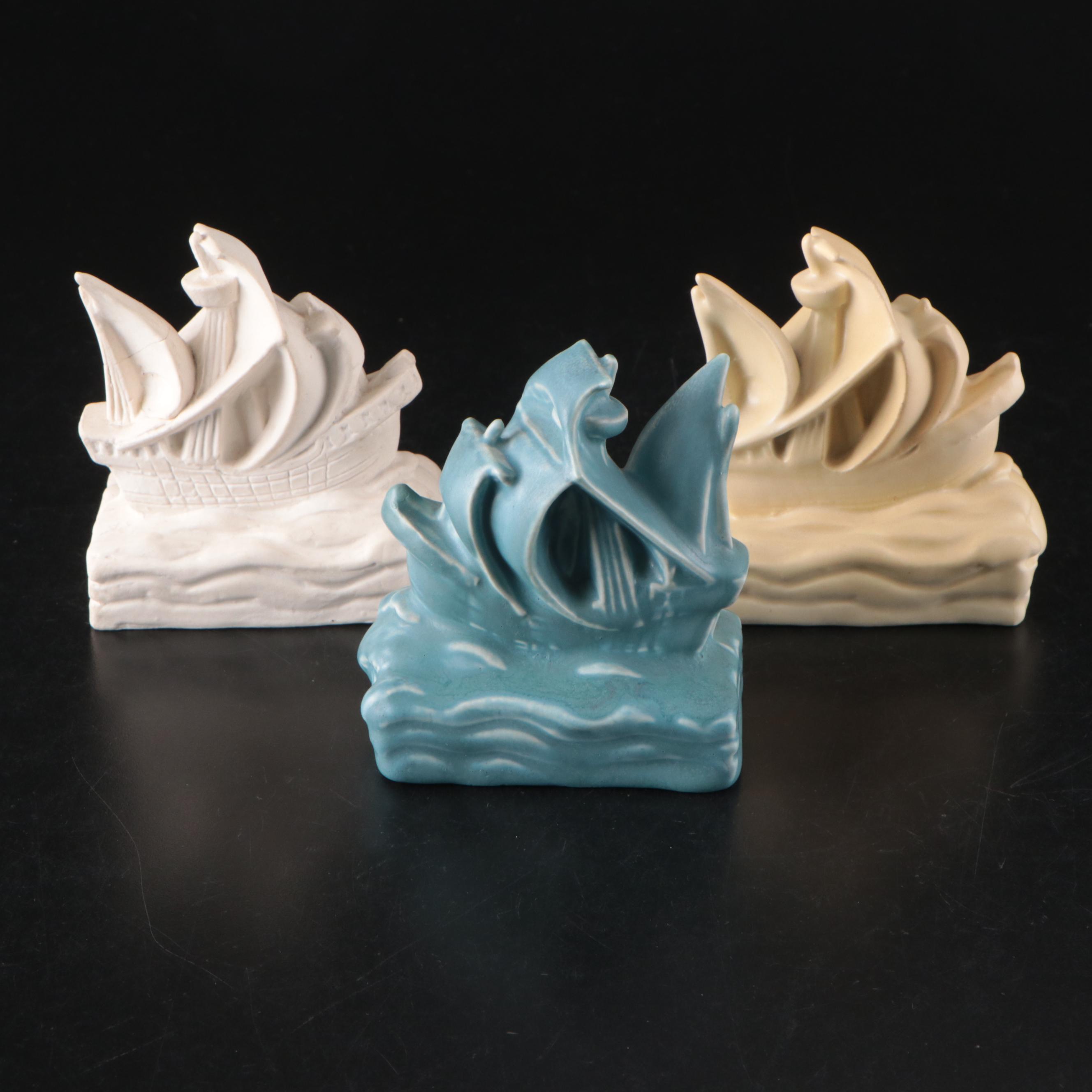 Rookwood Pottery Galleon Ship Paperweights, Early to Mid 20th Century