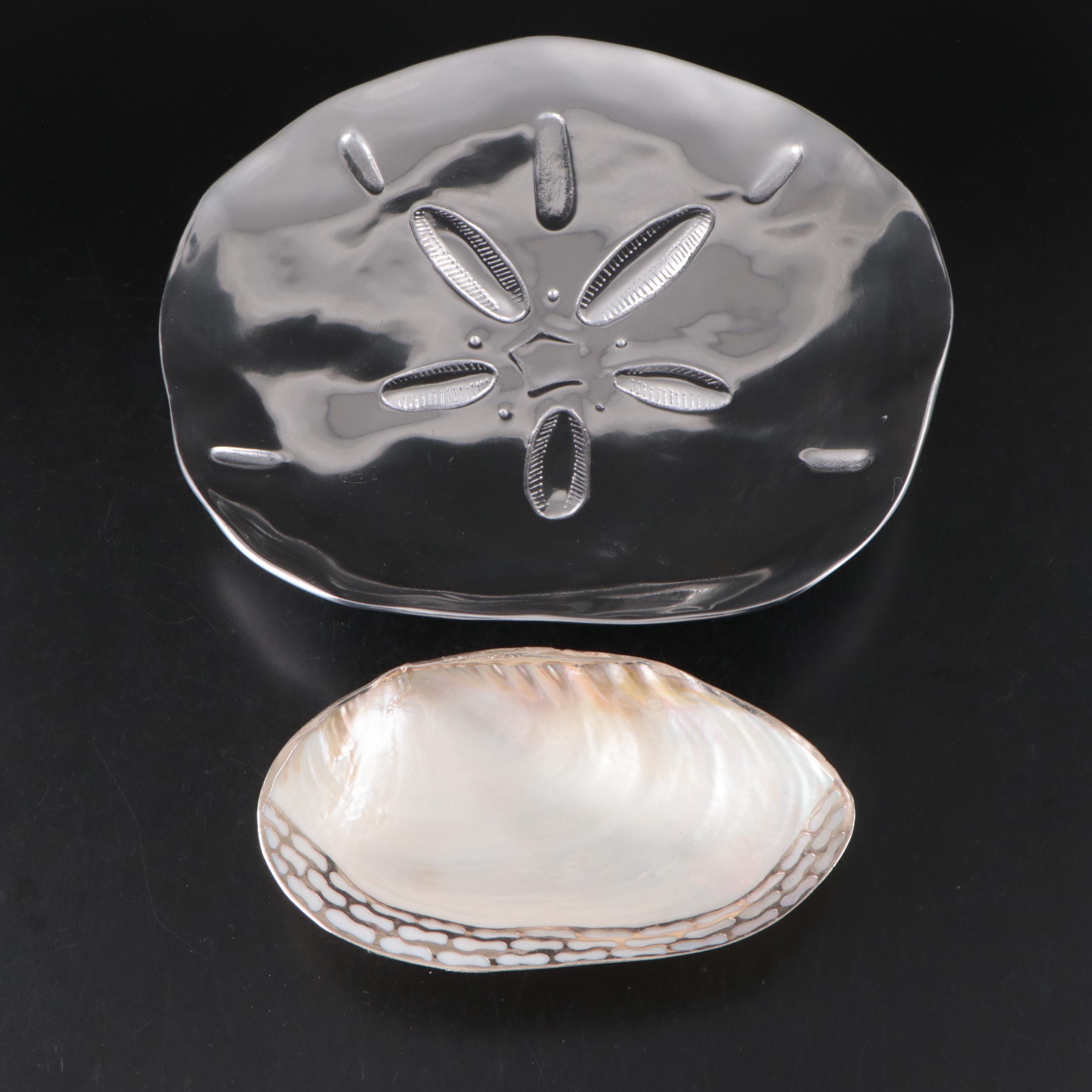 Mariposa Metal Bowl and Two's Company Footed Shell Dish