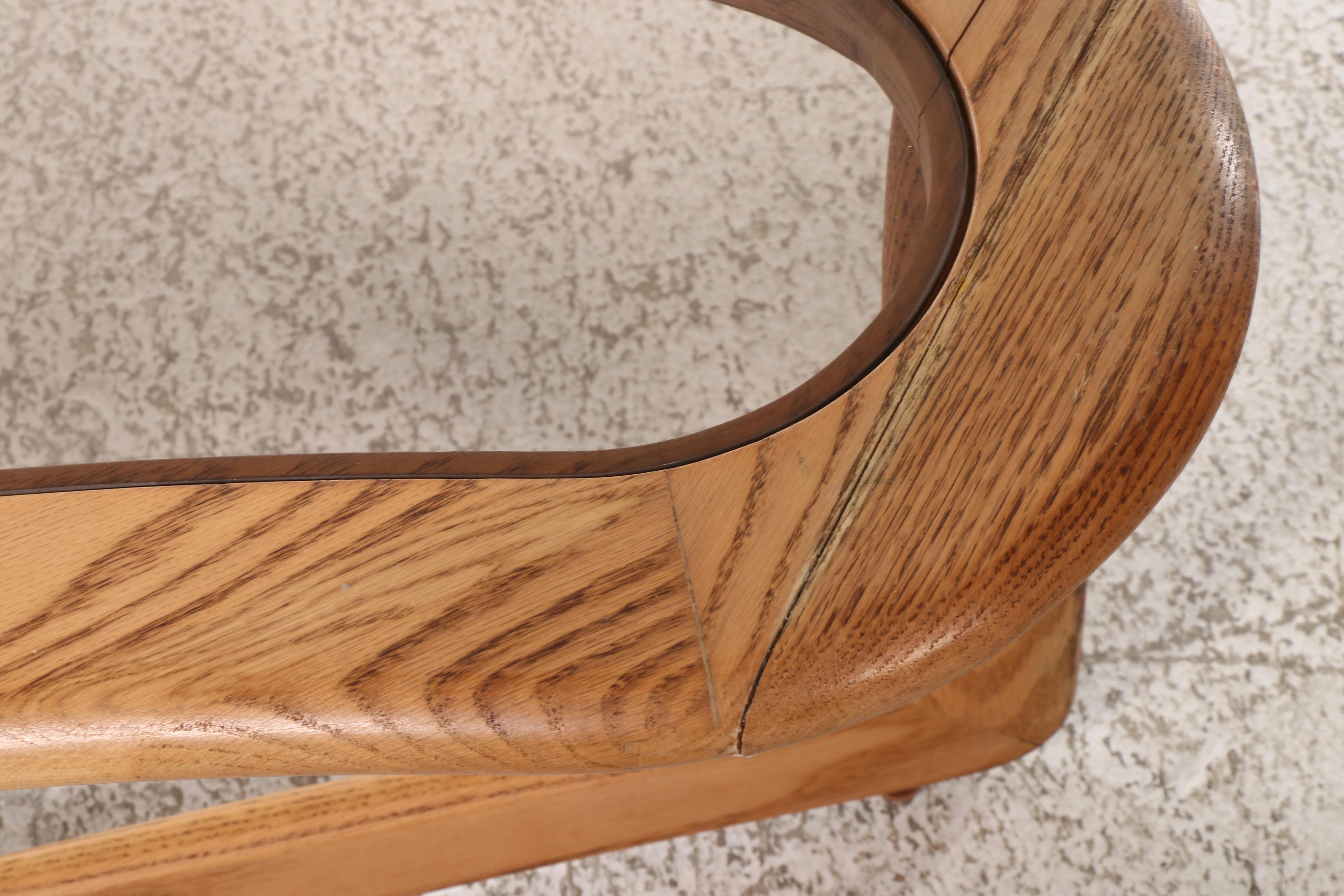 Lane "Silhouette" Oak and Smoked Glass Kidney-Form Coffee Table, circa 1970