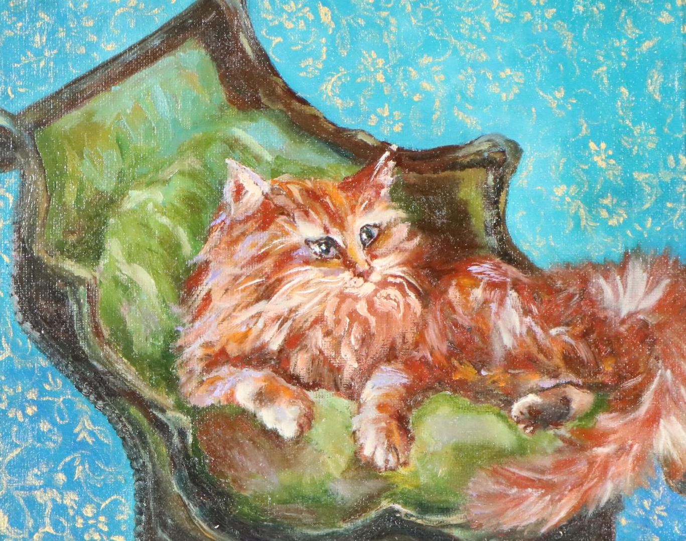 Larissa Sievers Oil Painting "The Cat in the Chair," 2024