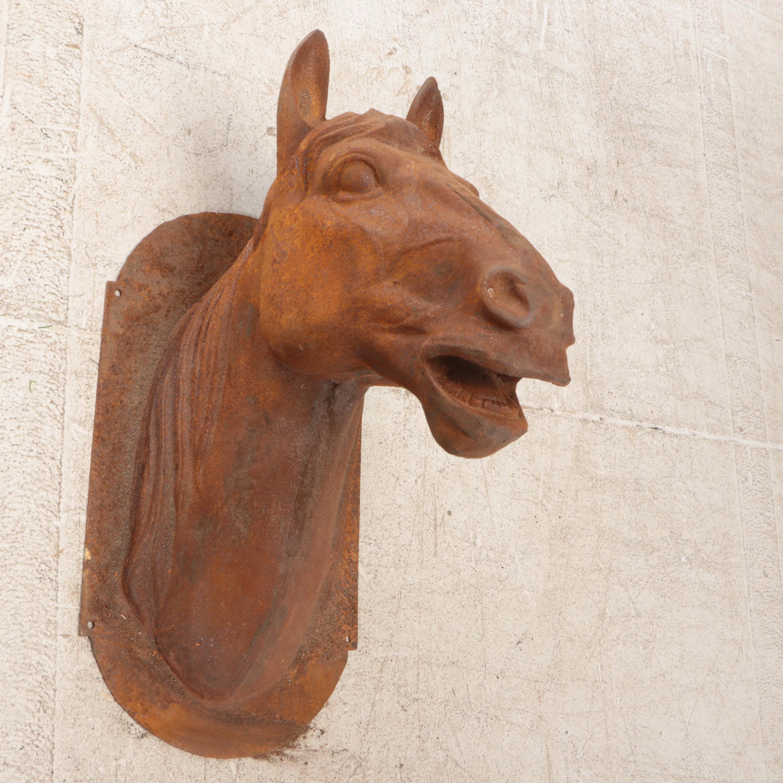 French Style Cast Iron Horse Head Wall Mount Stable Sign