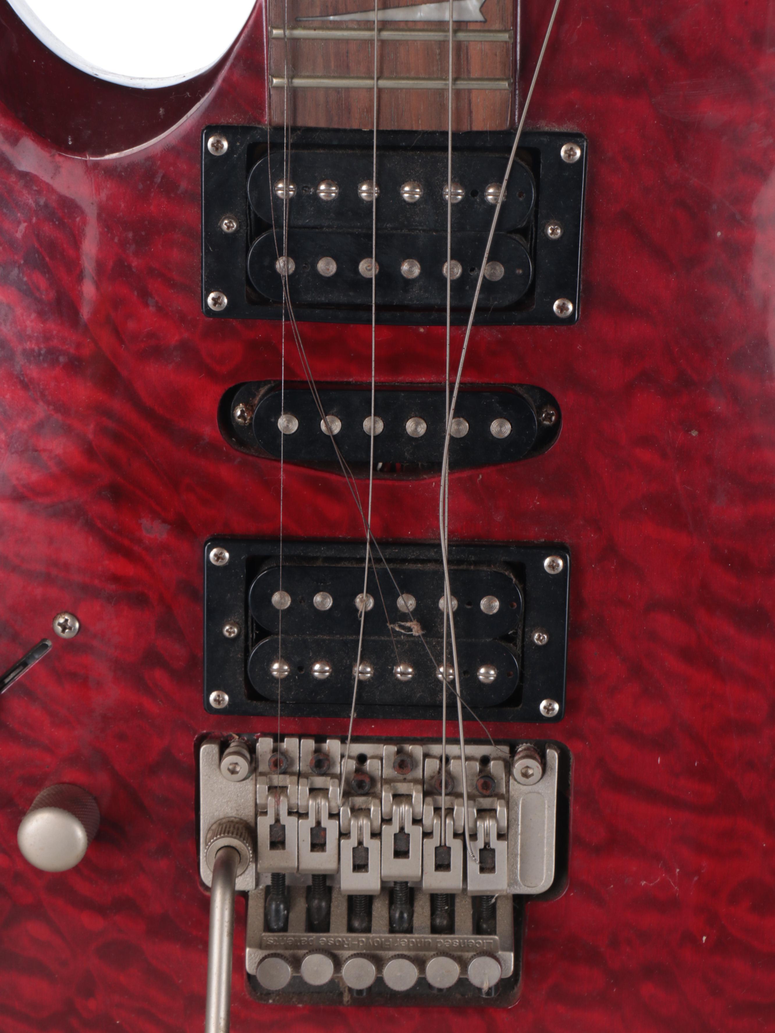 Brownsville Red Quilt Electric Guitar with Mother-of-Pearl Inlay