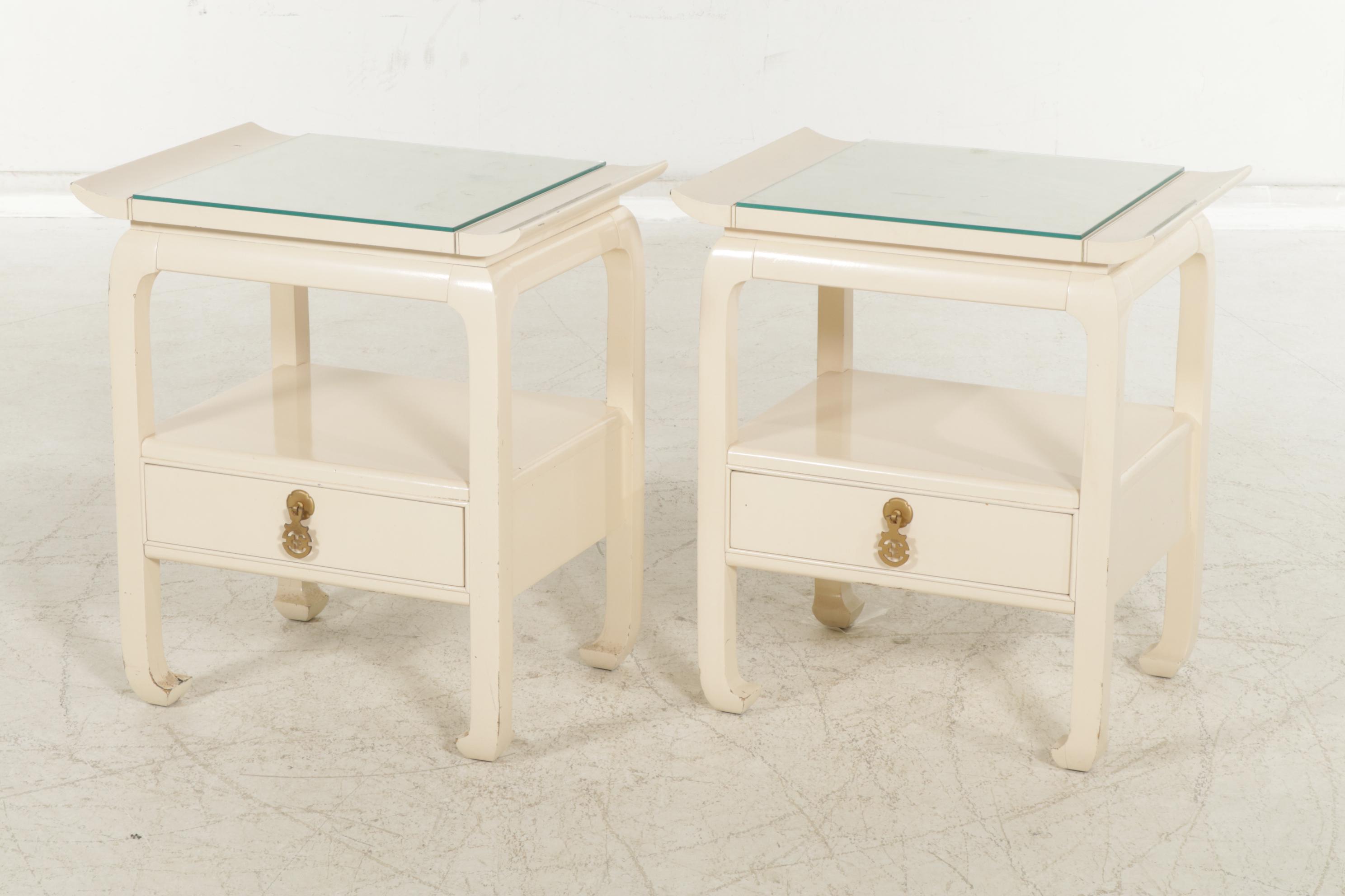 Kent-Coffey "The Amerasia" Chinoiserie Painted Nightstands, Pair
