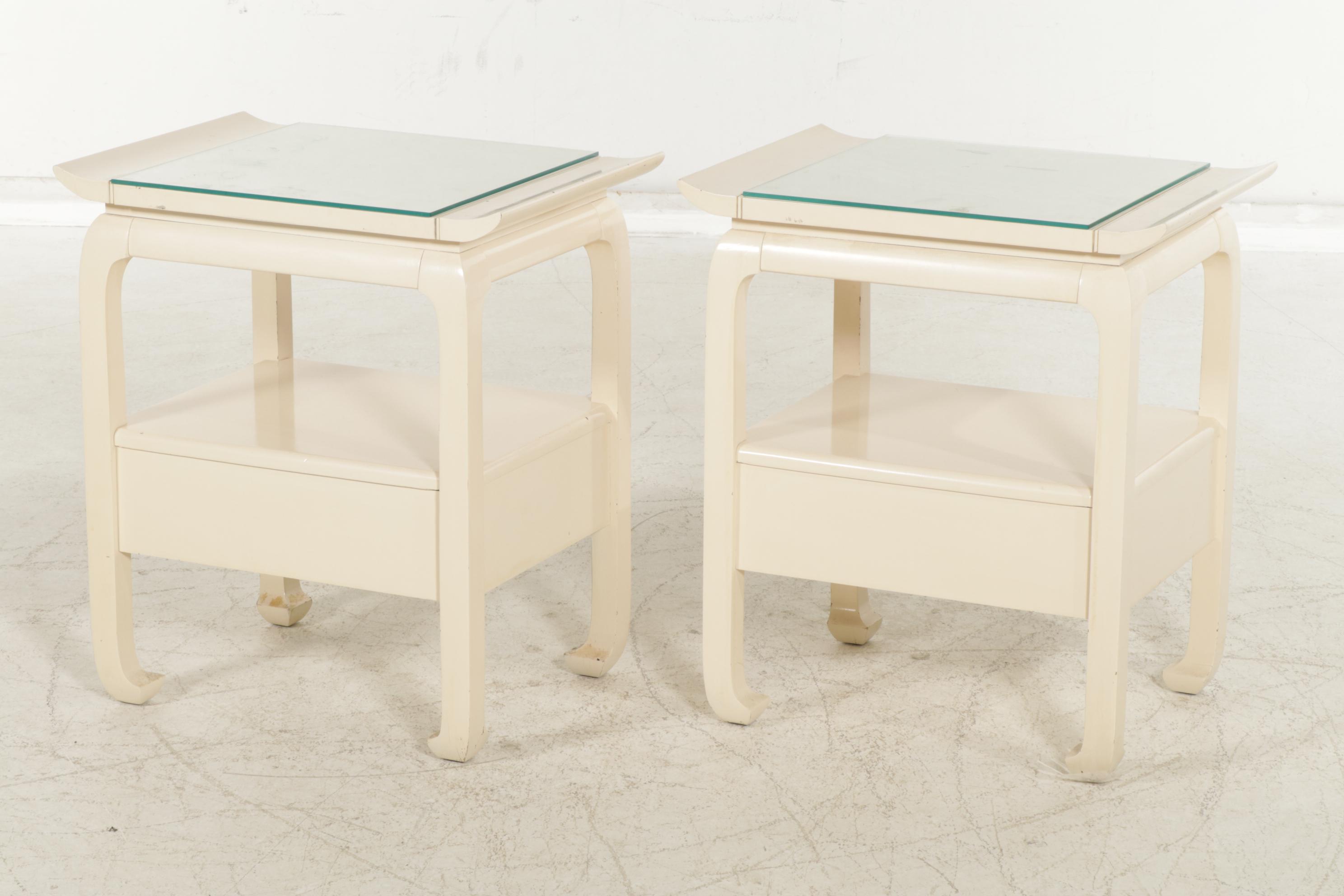 Kent-Coffey "The Amerasia" Chinoiserie Painted Nightstands, Pair