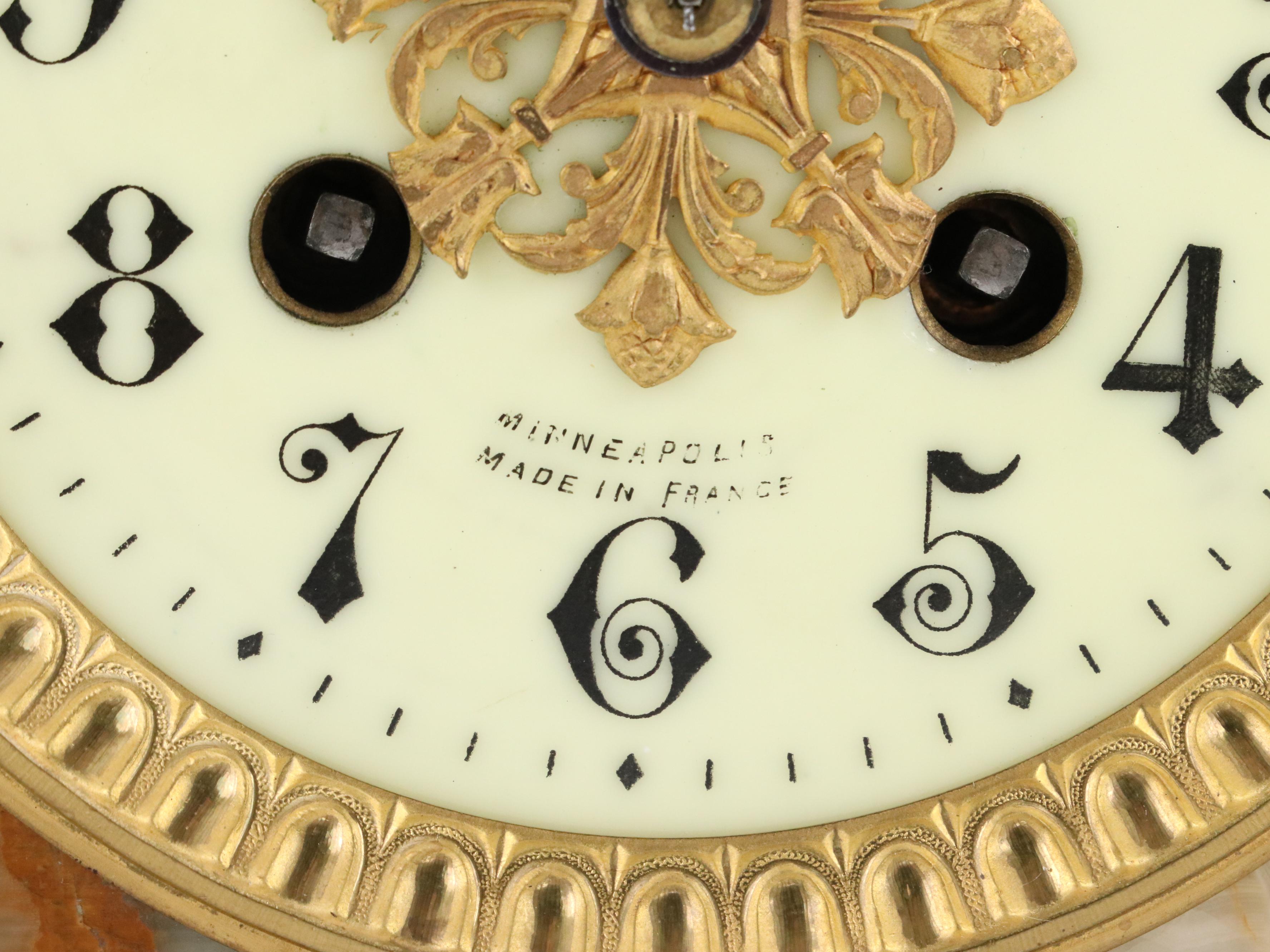 Well & Sons and Japy Frères Banded Calcite Mantel Clock, 19th C.