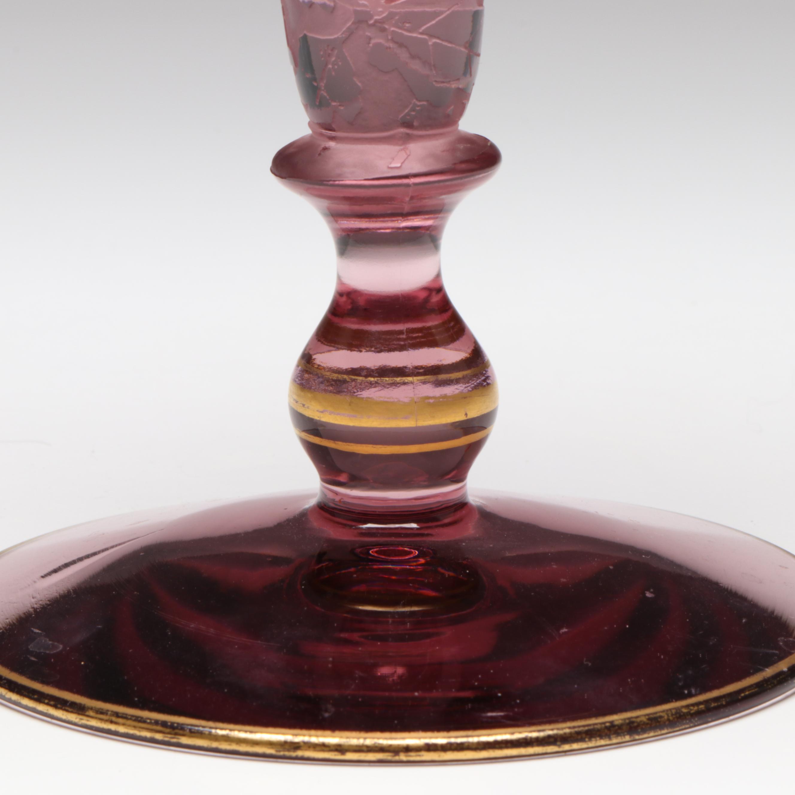 Fostoria "Oakwood" Orchid Purple Iridescent Glass Fan Vase, 1928–1929