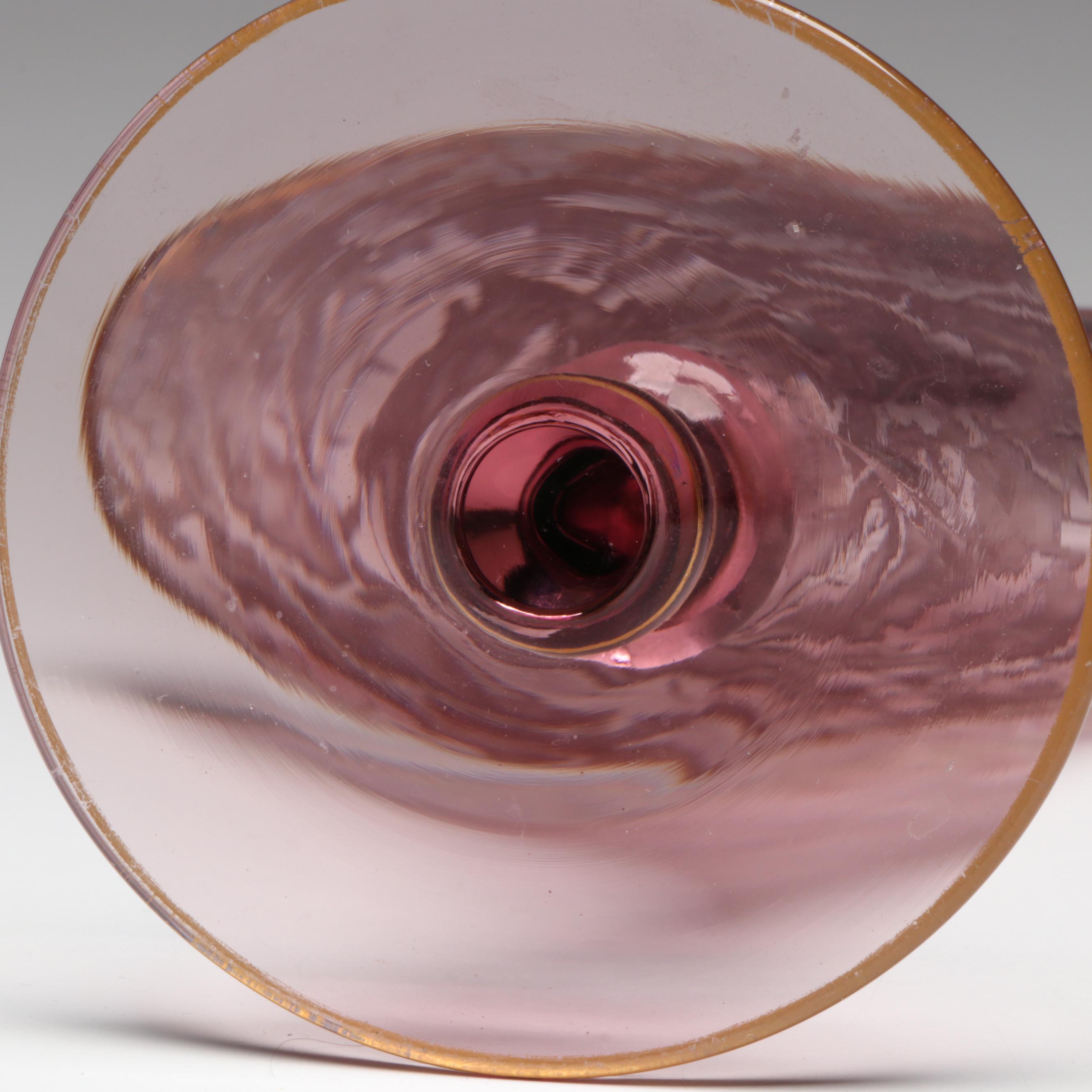 Fostoria "Oakwood" Orchid Purple Iridescent Glass Fan Vase, 1928–1929